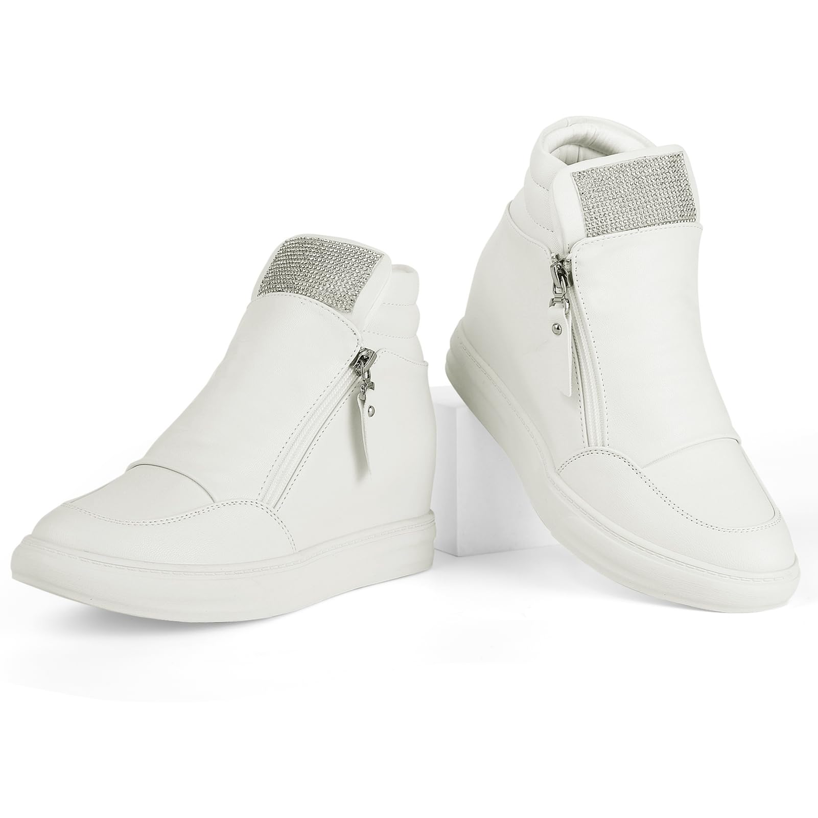 CKROLA Women's Fashion Platform Sneakers - Hidden Wedge Heel High Top Shoes for Women, Comfortable Work Boots & Casual Wear | Perfect for Office, Walking & Daily Outfits