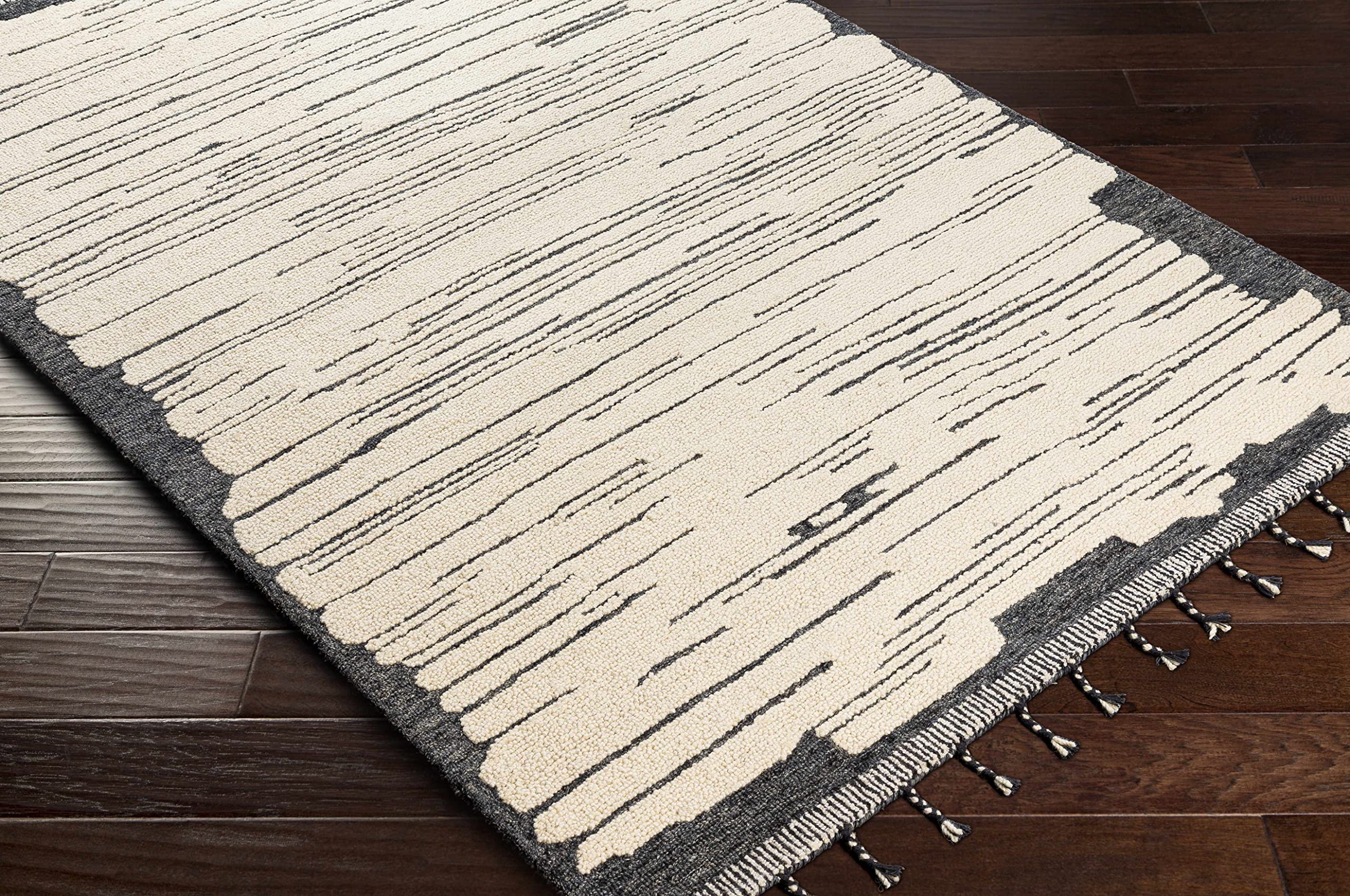 Hauteloom Tapas Wool Area Rug for Living Room & Bedroom - Soft & Durable 9' x 12' - Black, Gray, Beige - Perfect for Cozy Home Decor & High-Traffic Areas