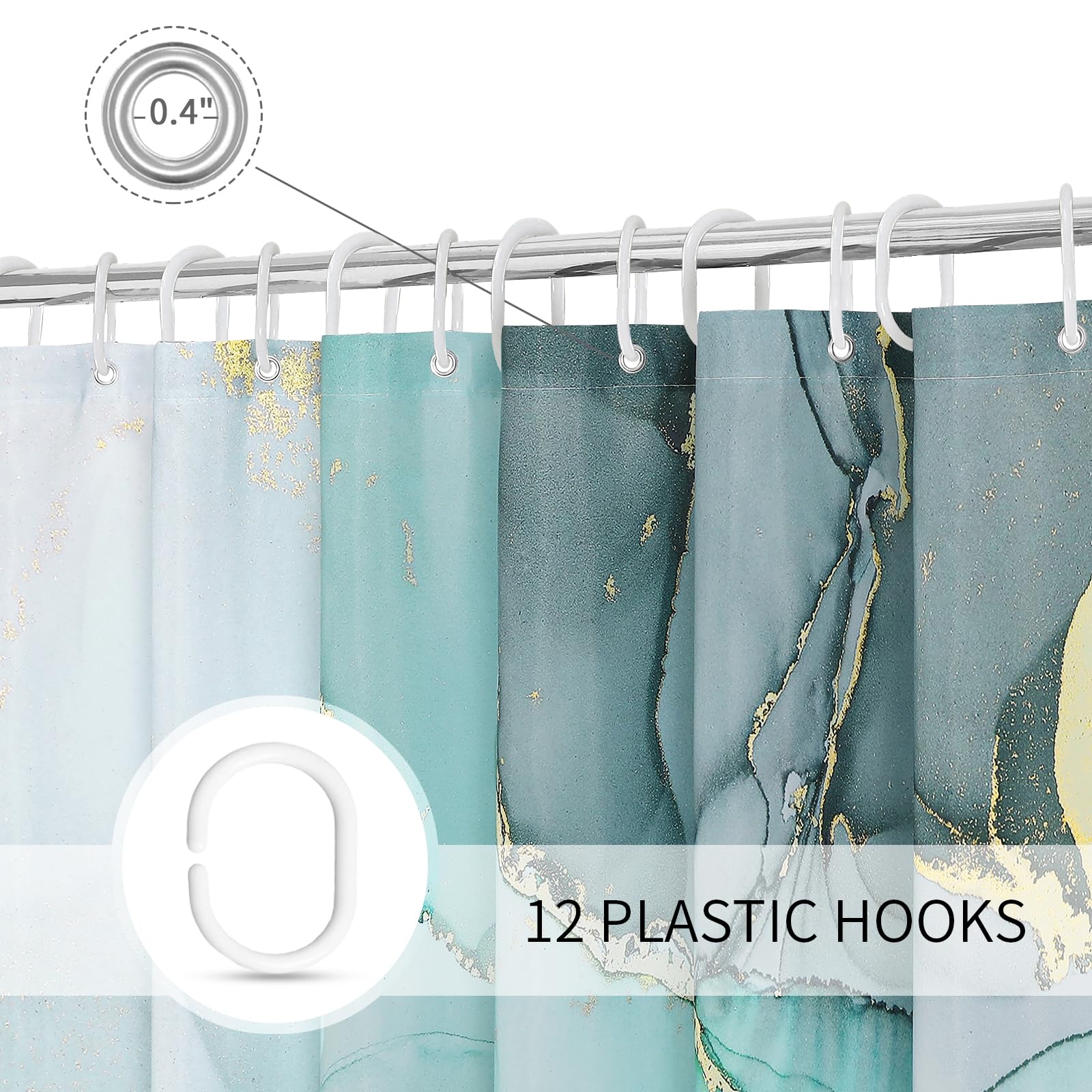 Gibelle Abstract Teal Marble Shower Curtain - Waterproof Fabric Bathroom Decor with Hooks, 72x72 Inches, Modern Ink Art Design for Spa-Like Shower Experience