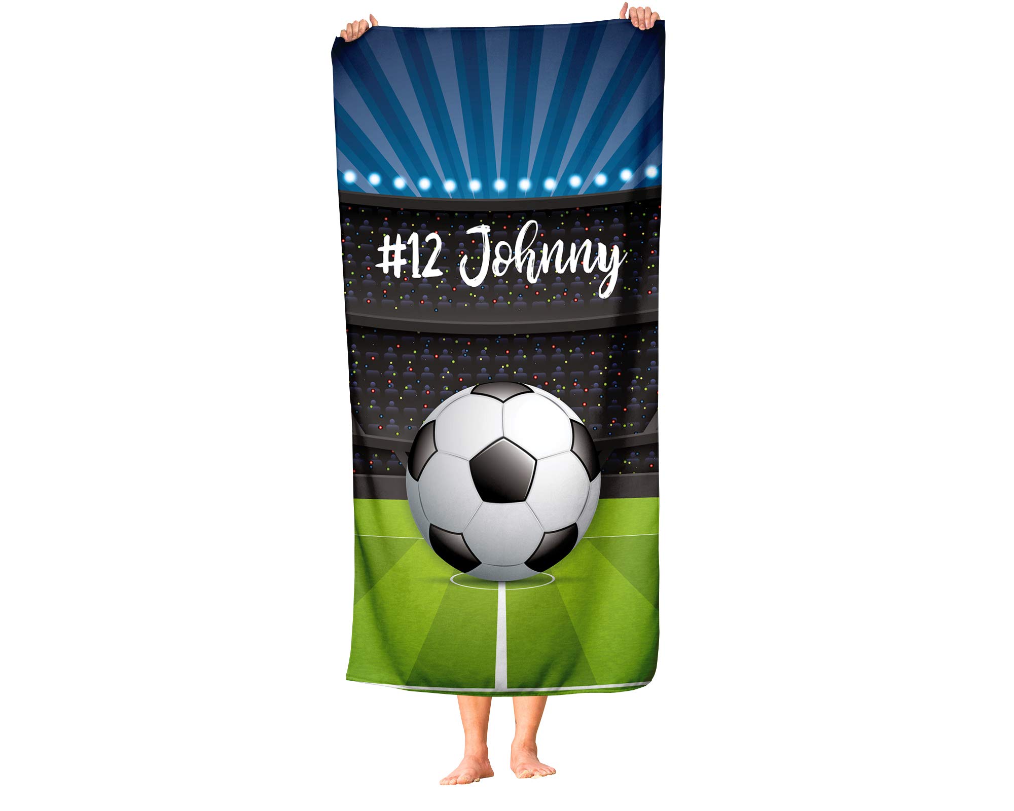 Custom Soccer Themed Towel for Kids - Personalized Travel, Beach, Pool & Bath Towel Set for Boys & Girls | Soft Absorbent Soccer Ball Design for Toddlers & Adults | Perfect for Sports Events, Swimming & Backyard Fun