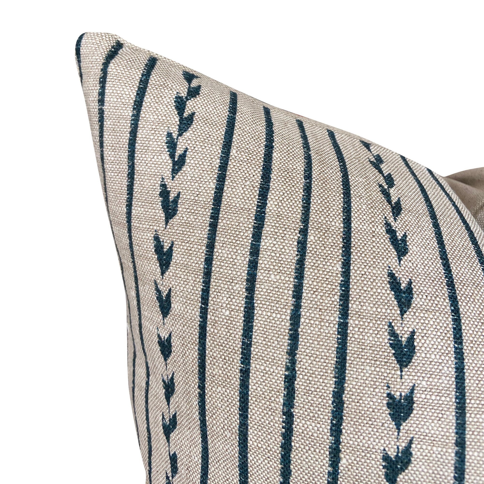READY TO SHIP Designer Clay McLaurin Yucatan Stripe Pillow Cover in Indigo - Handwoven Cotton Decorative Throw Pillow Case for Sofa, Bed & Home Decor