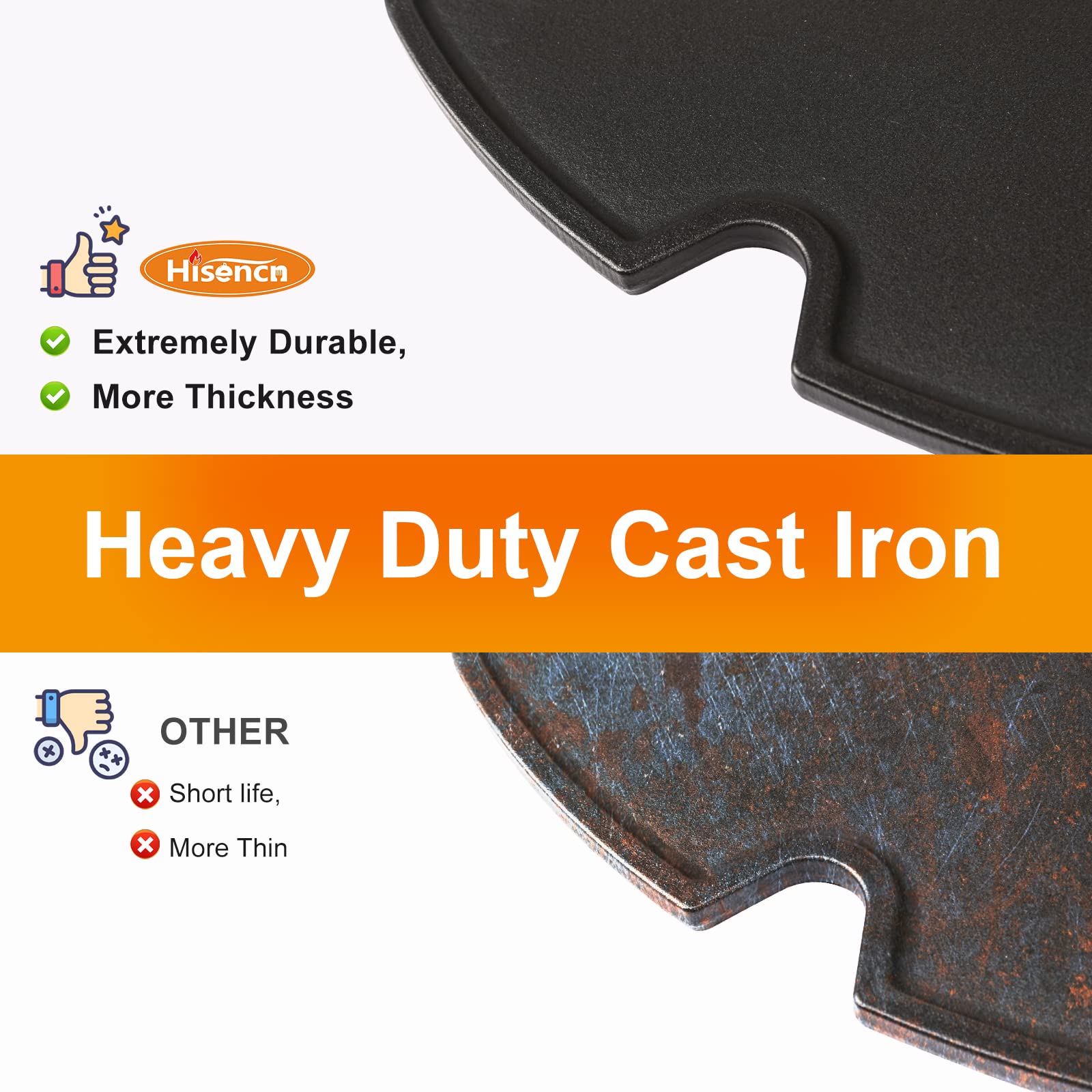 Hisencn 7034 Cast Iron Griddle Replacement for Weber Traveler 9010001 Portable Gas Grill - Pre-Seasoned Black Griddle for Outdoor BBQ, Camping & Tailgating - Perfect for Pancakes, Burgers & Steak Cooking