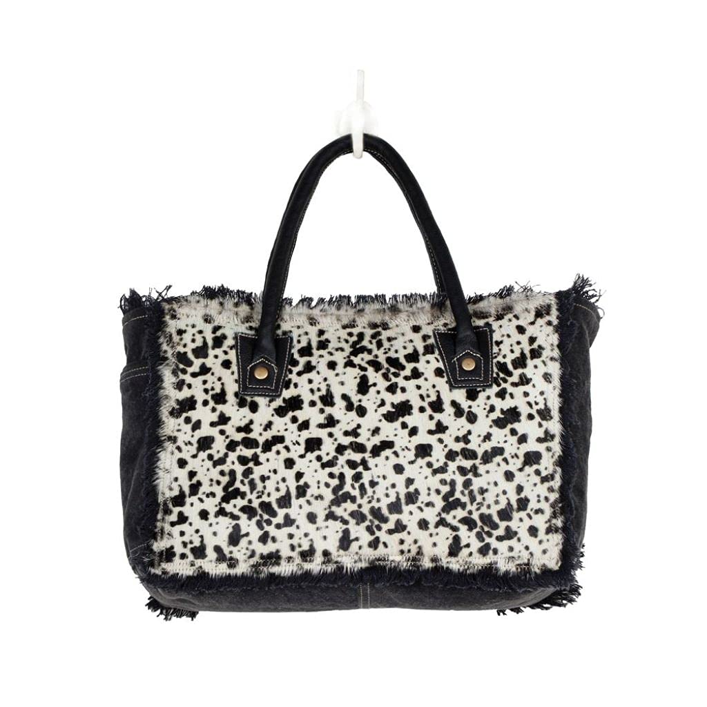 Myra Silver Surfer Cowhide Bag - Upcycled Leather & Canvas for Travel & Work