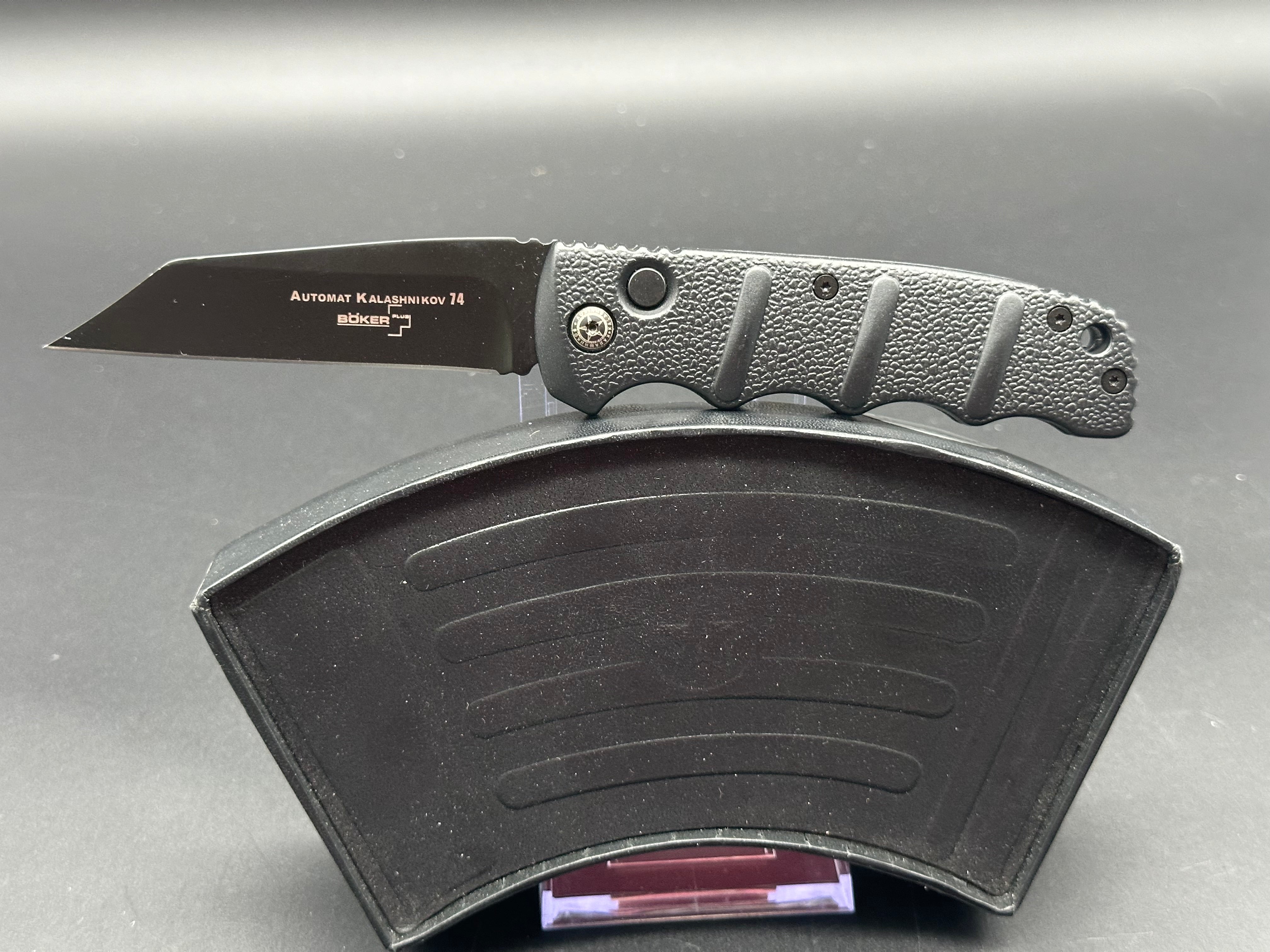 Boker Kalashnikov 74 Wharncliffe Automatic Knife - Black Handle & Blade - Tactical EDC, Outdoor Survival, Camping, Hunting Gear