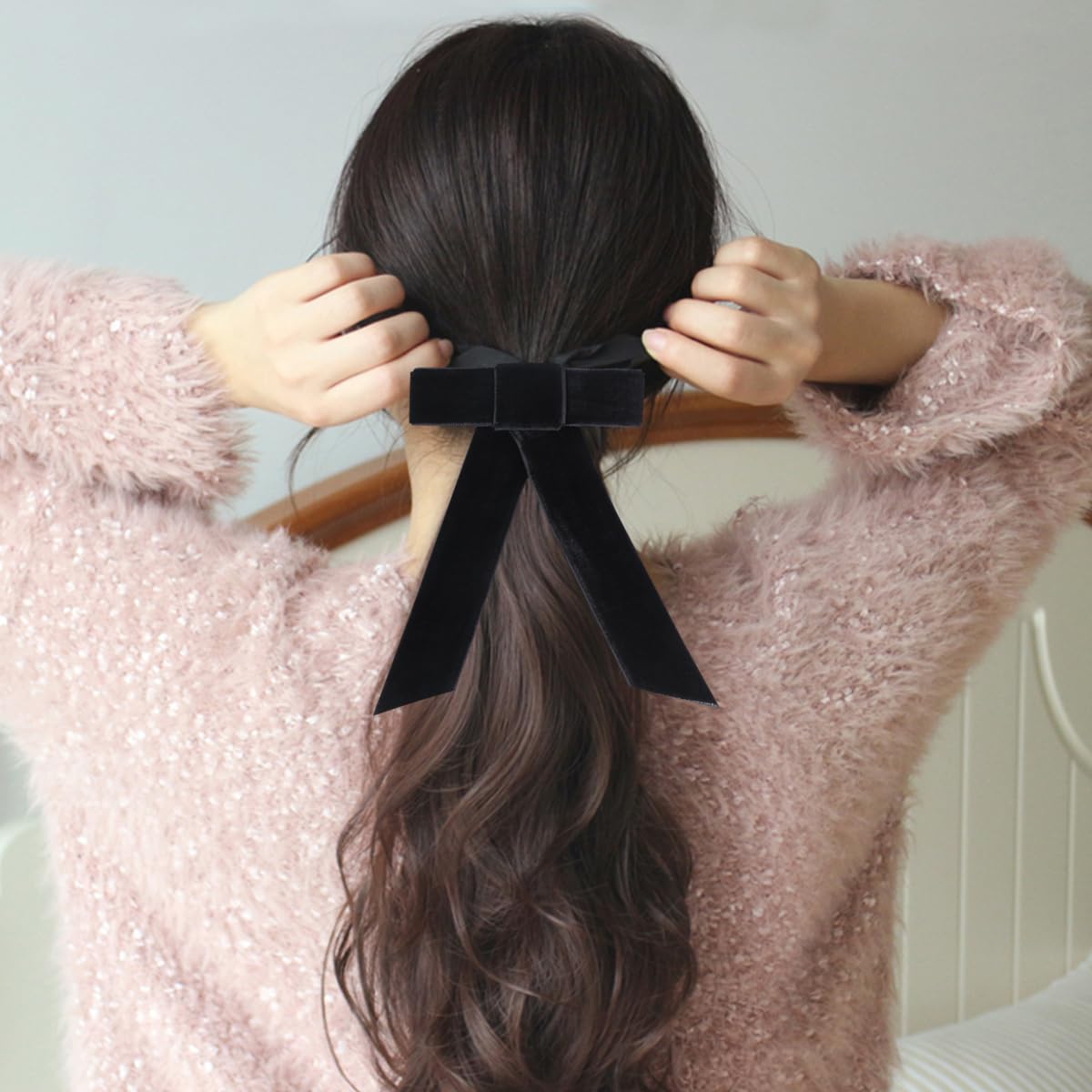 Lurrose Large Hair Bow Clips - Elegant French Barrettes Hairpins for Women & Girls | Perfect for Weddings, Parties & Daily Styling (Black)