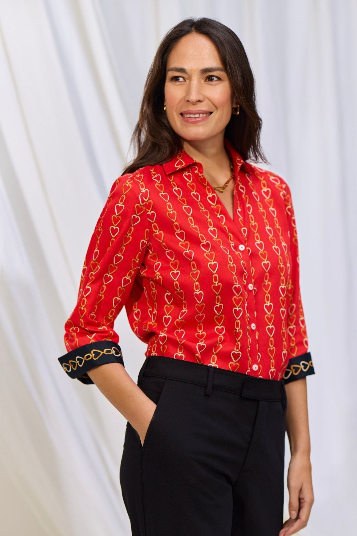 Mary Love Chain 3/4 Sleeve Shirt for Women | Stylish Casual Blouse | Perfect for Office, Date Night & Spring Outfits