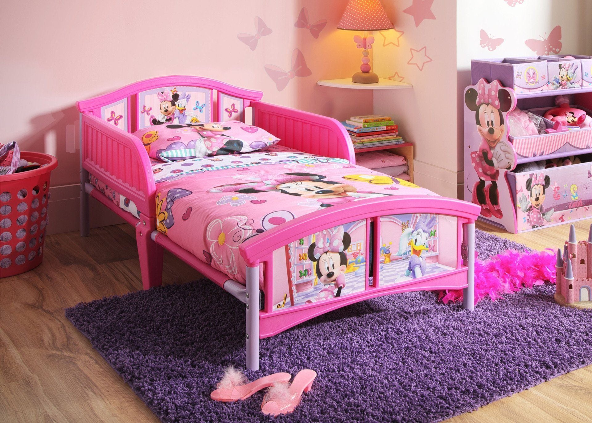 Minnie Mouse Plastic Toddler Bed for Girls - Disney Princess Kids Furniture for Bedroom & Nursery - Perfect for 2-5 Year Olds Sleeping & Playtime