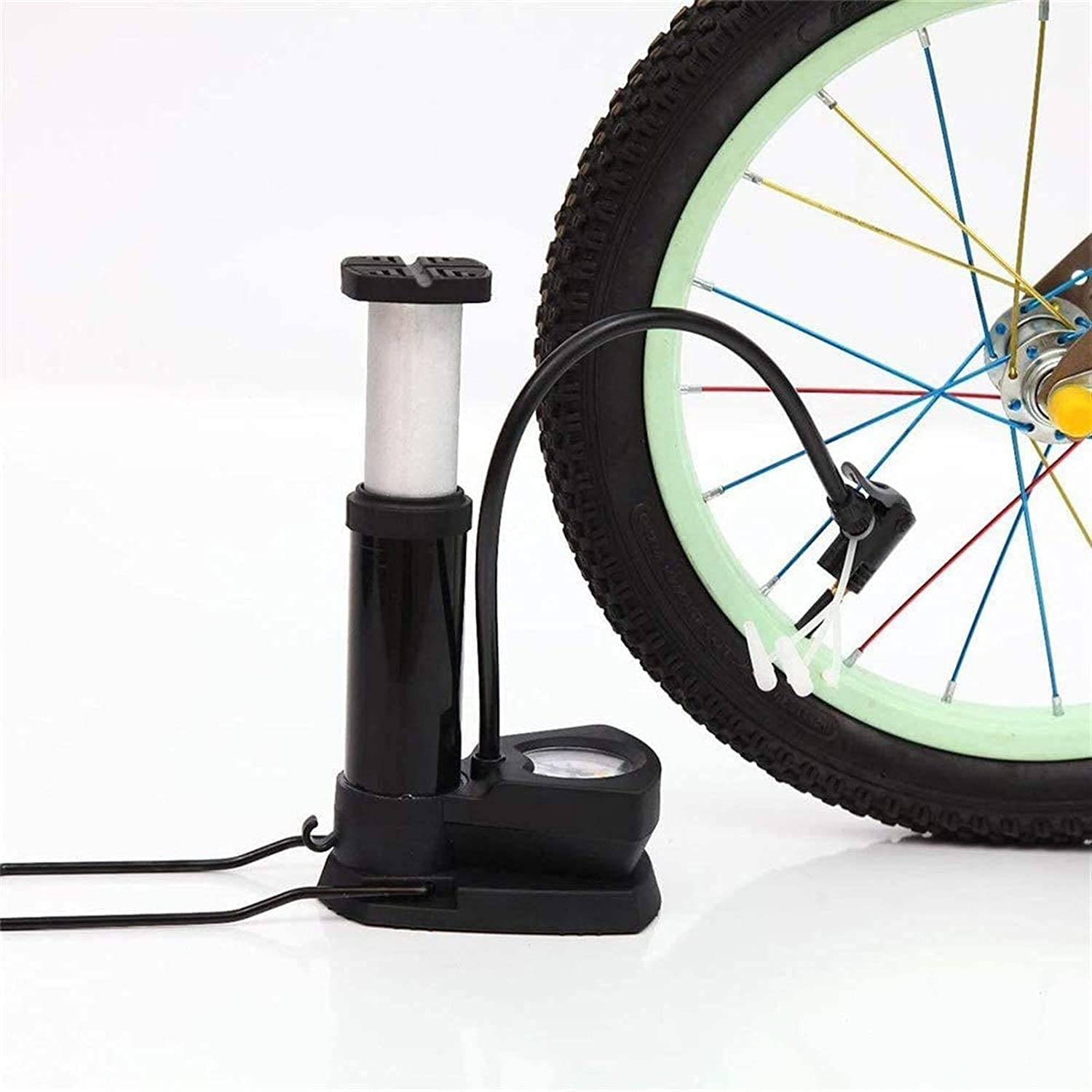 Portable Mini Bike Pump with Pressure Gauge - Compact Foot Air Pump for Bicycle, Motorcycle, Basketball, Football & Balloons - Ideal for Road Bikes, Mountain Bikes & Inflatable Sports Equipment (Red) - Perfect for Cycling Trips, Camping & Emergency Tire Inflation