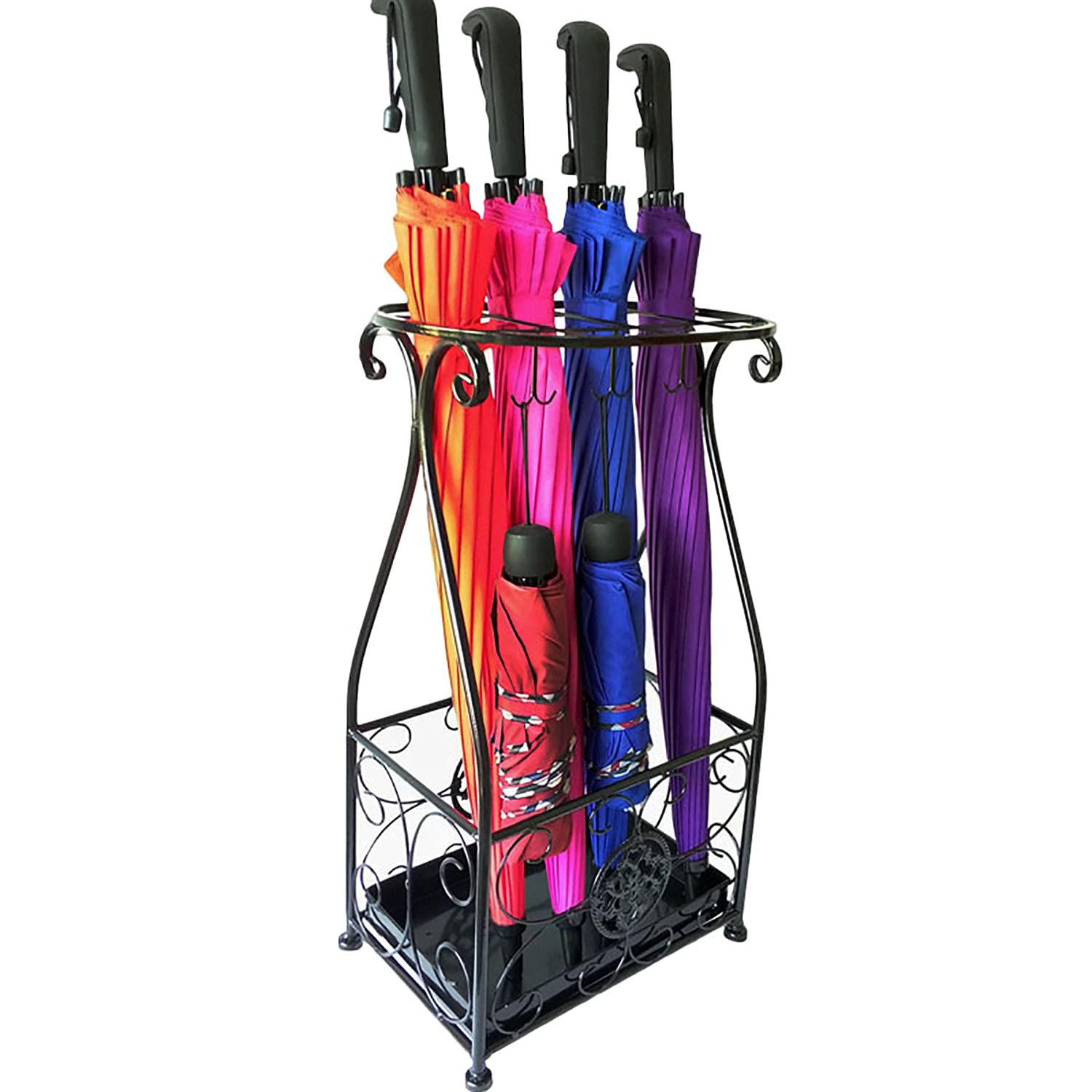 Antique Style Square Metal Wrought Iron Umbrella Holder Stand - JLXJ Umbrella Storage Rack for Entryway, Patio & Garden (Black, Brown, White) | Durable Outdoor & Indoor Umbrella Organizer