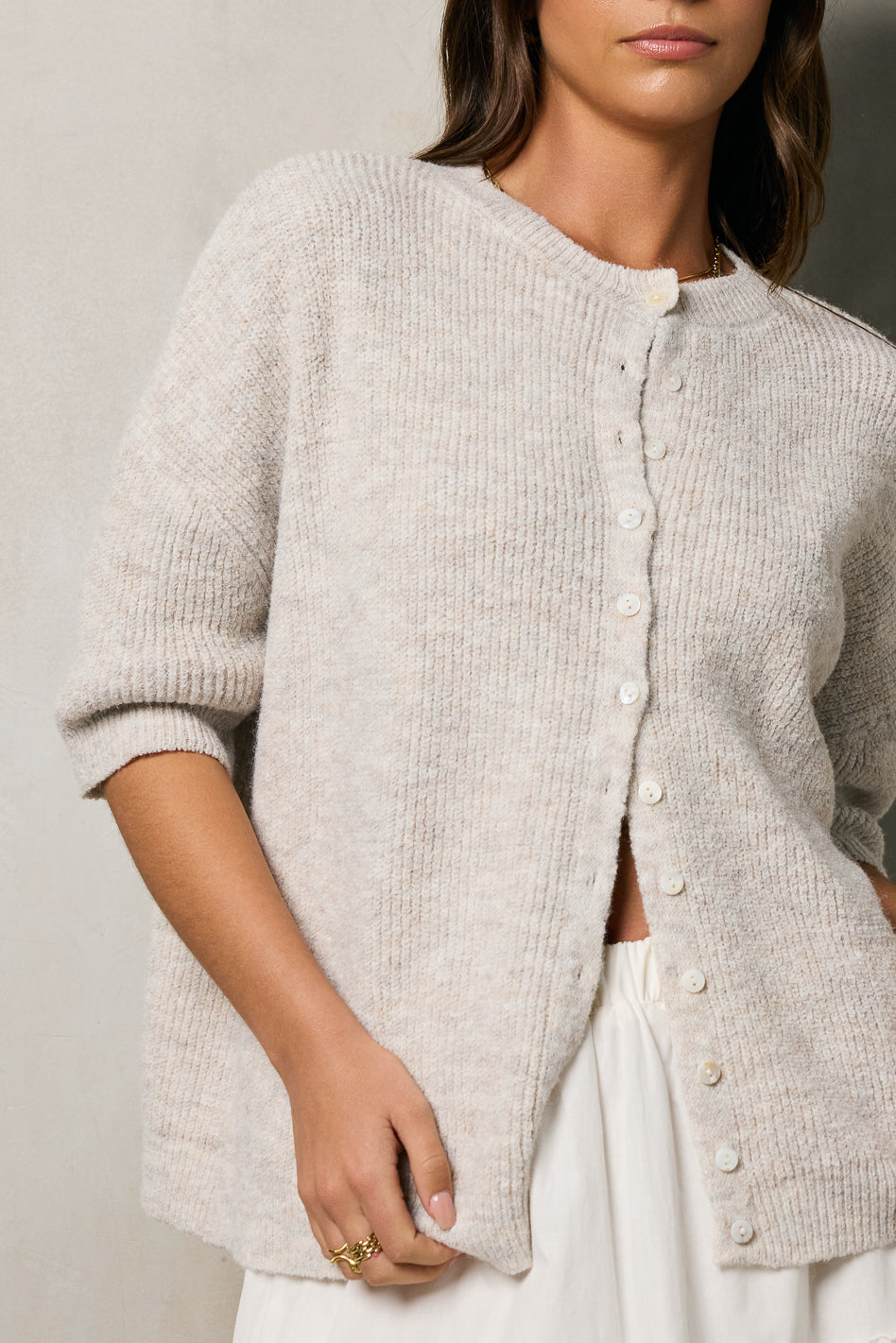 Leah Knit Cardigan in Oatmeal - Soft Women's Sweater for Fall & Winter | Cozy Office Wear, Casual Outfits & Layering Essential
