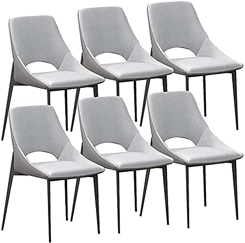 Modern Dining Chairs Set of 6 - Mid Century Kitchen & Living Room Side Chairs with Technology Cloth & Carbon Steel Legs, Grey - Perfect for Home Dining, Kitchen Island, Breakfast Nook & Contemporary Interior Decor