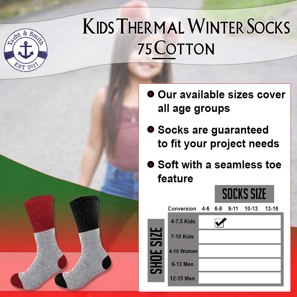 Yacht & Smith Kids Thermal Winter Socks - Soft Cotton Crew Socks for Boys & Girls - Warm & Comfortable Cold Weather Socks for School, Outdoor Activities & Snow Play