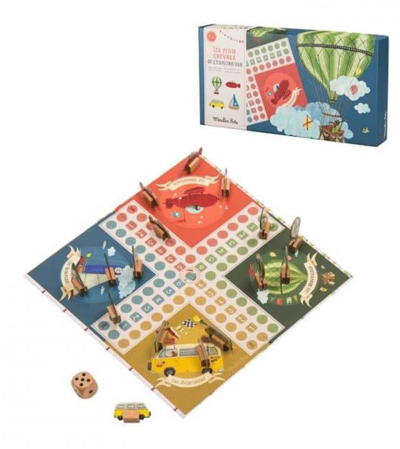 Moulin Roty Les Petits Chevaux Classic Wooden Board Game for Kids - Fun Family Game Night & Educational Toy for Children's Party