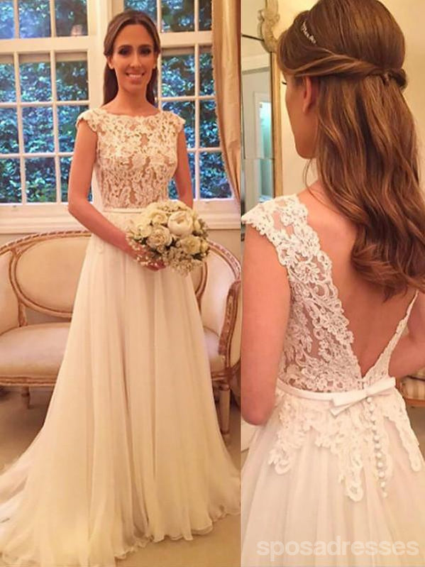 Elegant Cap Sleeve Lace Sheer Chiffon Beach Wedding Dress WD418 - Perfect for Destination Weddings, Beach Elopements & Summer Bridal Events
