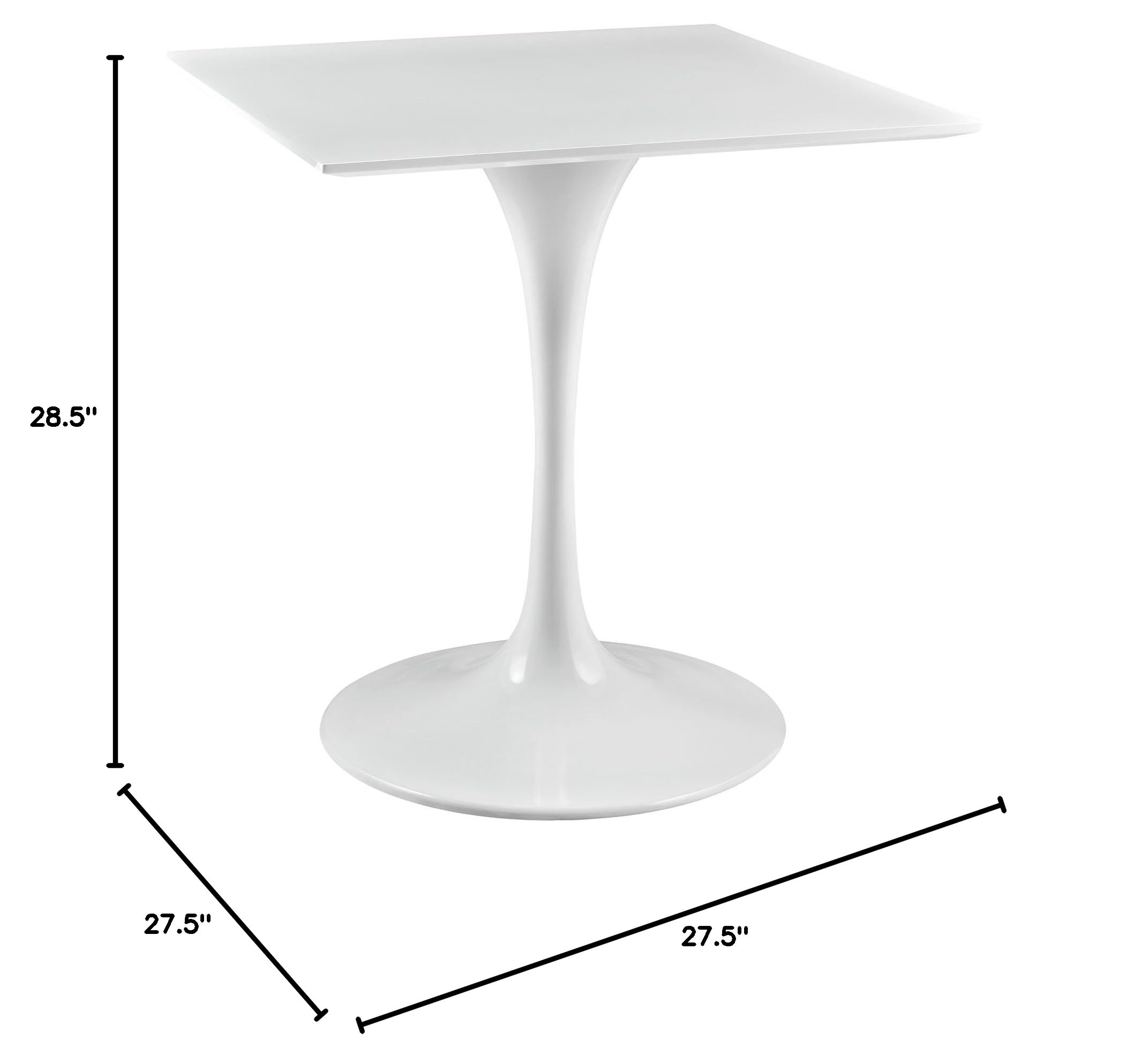 Saarinen Tulip Style 28 Inch Square White Dining Table - Modern Minimalist Kitchen & Dining Room Furniture for Small Spaces