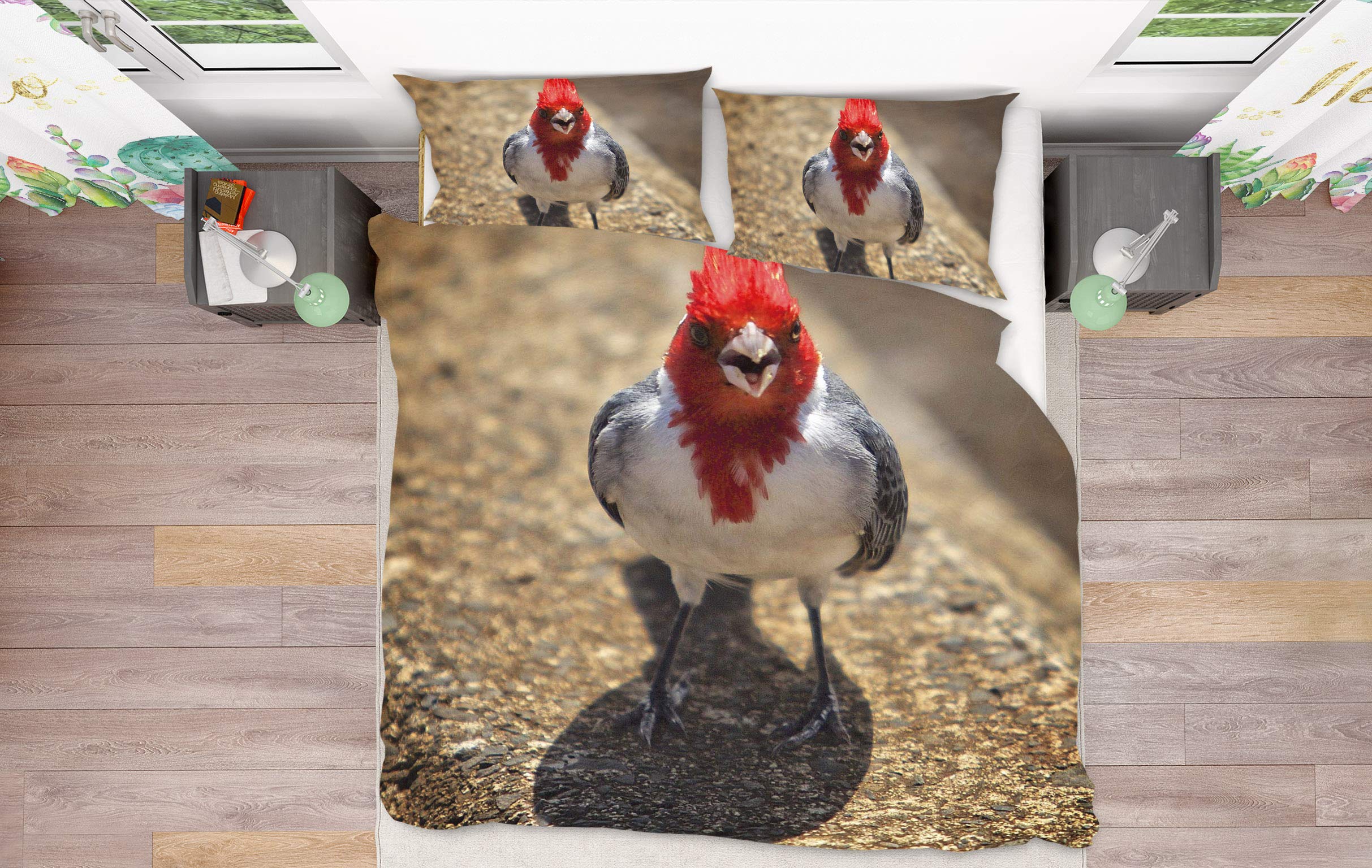 3D Red Head Bird 0836 Game Bedding Set - Pillowcases & Duvet Cover for Single, Queen, King Size | 3D Photo Printed Bedding Collection by AJ US Kathy Barefield Muzi | Perfect for Gaming Rooms, Kids' Bedrooms & Themed Decor
