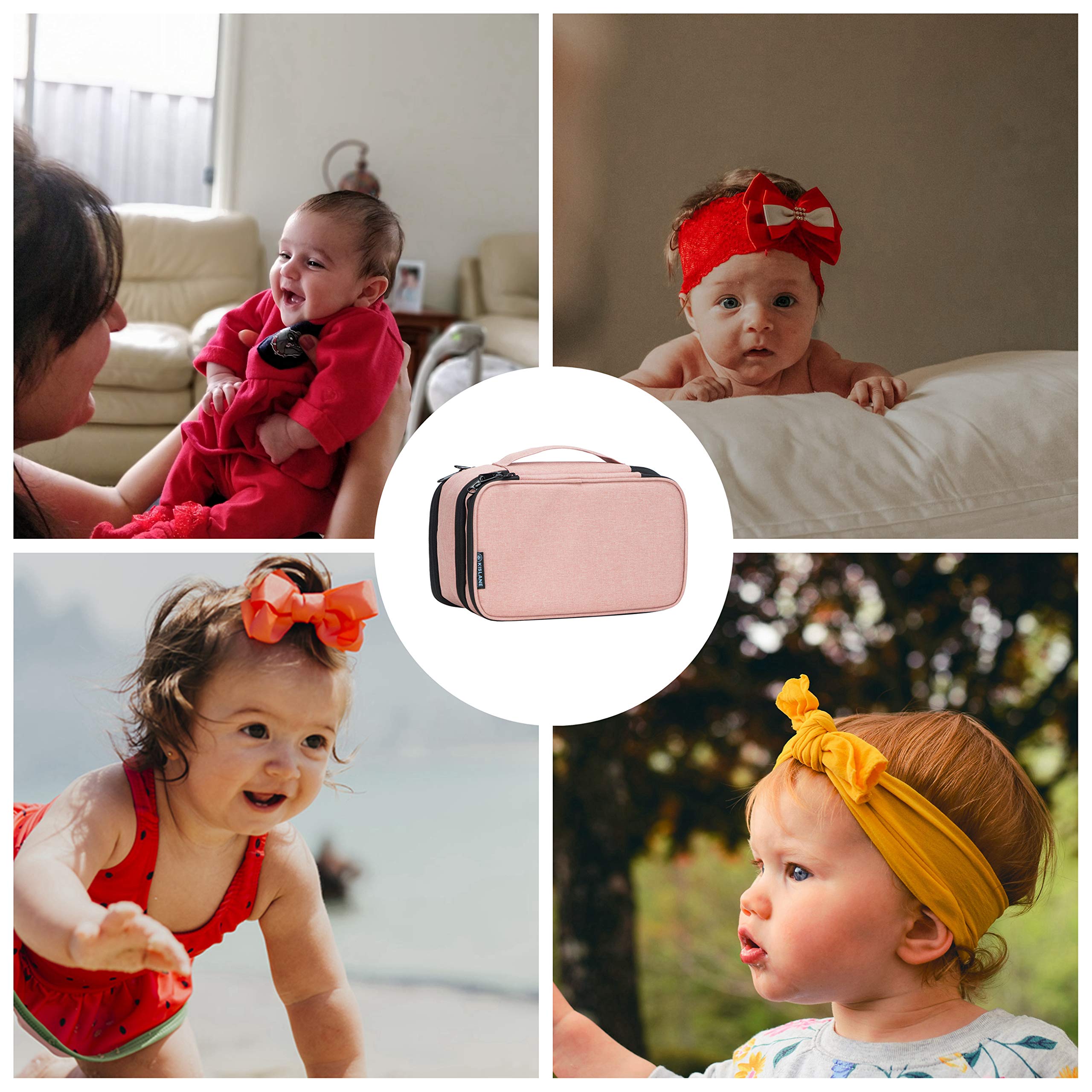 KISLANE Baby Girl Hair Accessories Organizer - Soft Headband Holder & Barrettes Storage Bag with Multi-Pockets for Hair Bows, Clips, Ties - Perfect for Travel, Nursery Organization & Toddler Accessory Storage