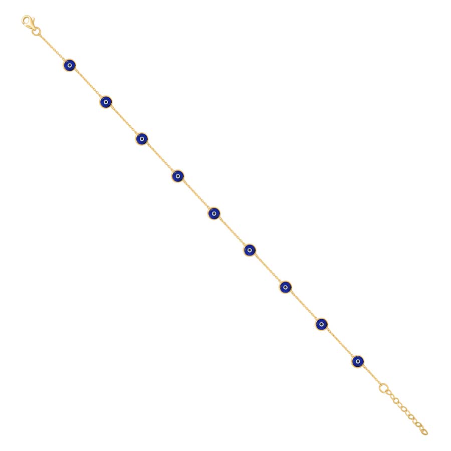 10K Yellow Gold Evil Eye Anklet for Women - Blue & Black Enamel Protection Bracelet, 10 Inch Adjustable Chain, Elegant Jewelry Gift for Her - Perfect for Beach, Vacation & Boho Fashion