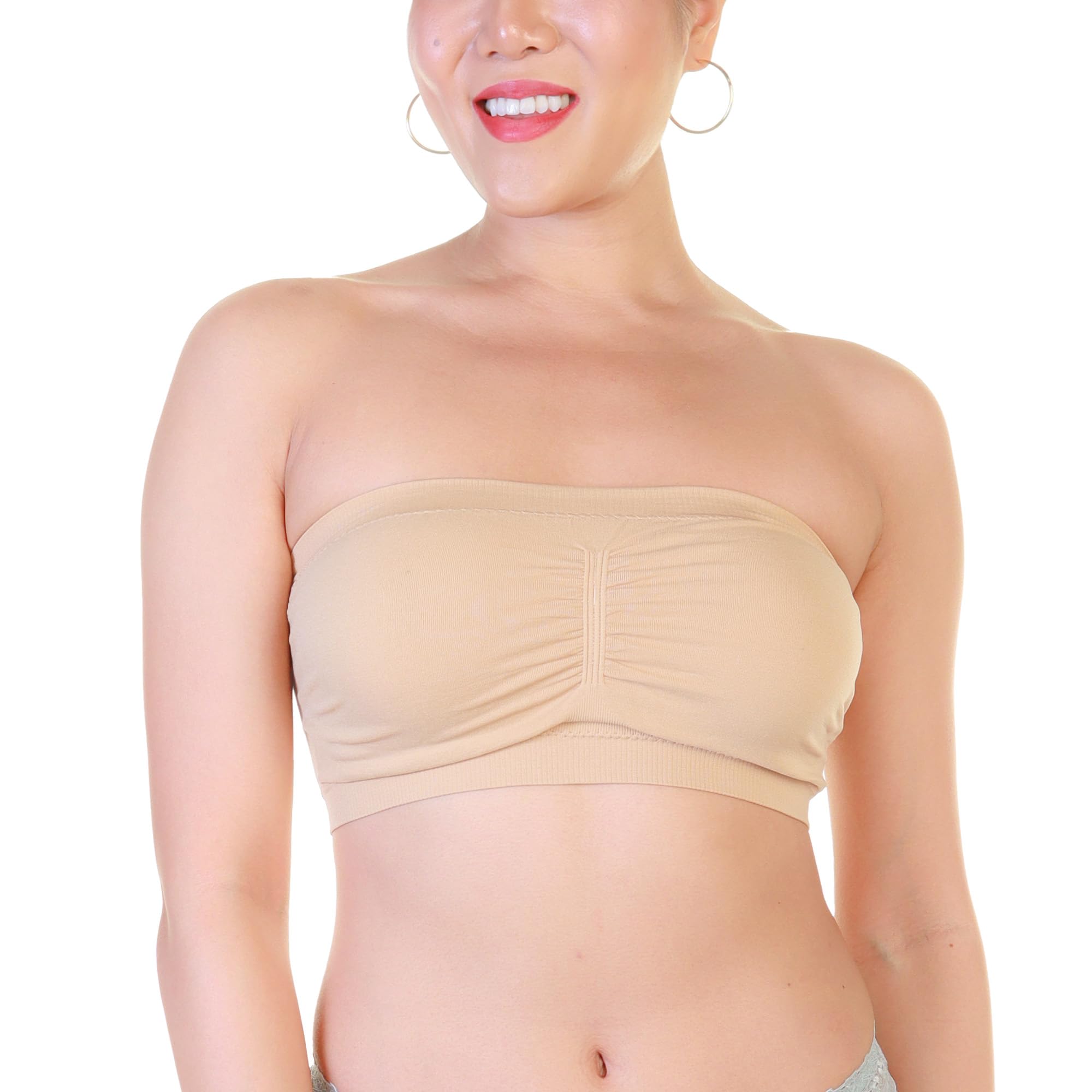 Angelina Women's Seamless Bandeau Bras with Removable Pads (6-Pack) - Comfortable Strapless Bralettes for Yoga, Lounge & Everyday Wear