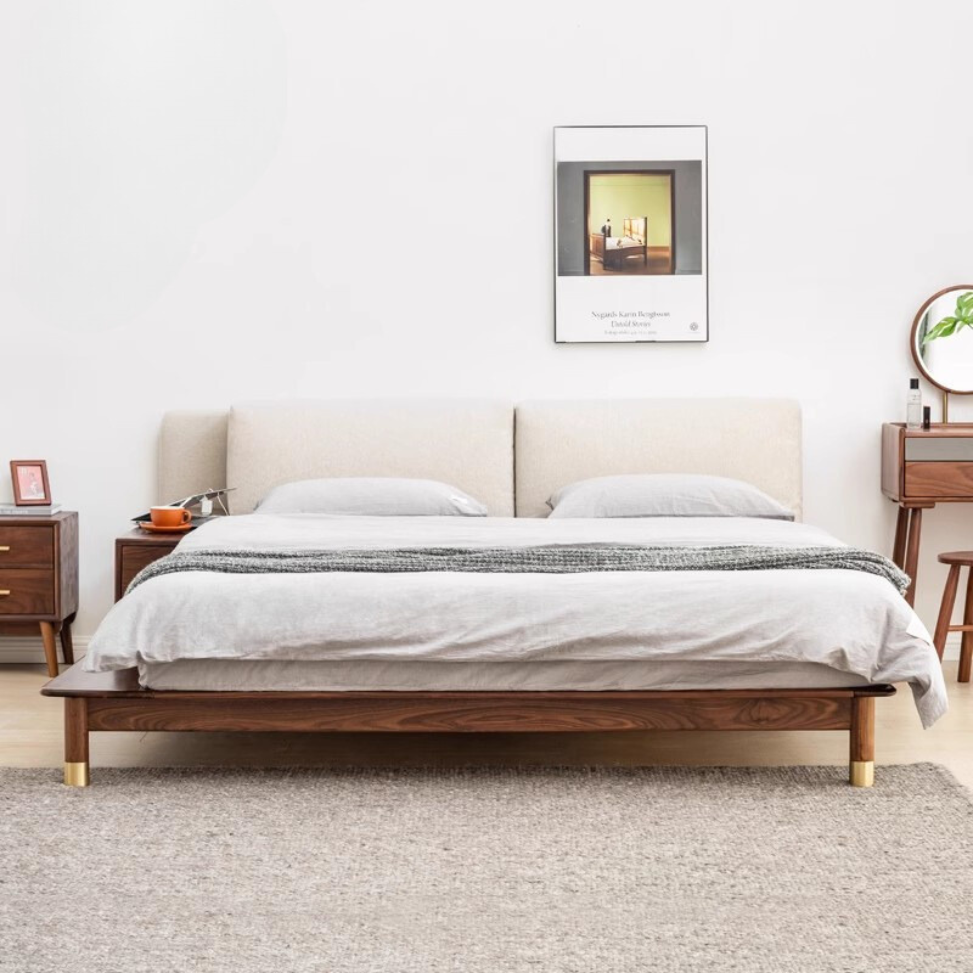 Premium Black Walnut Solid Wood Bed Frame - Luxury Multifunctional Soft Bed for Master Bedroom & Guest Room - Modern & Stylish Home Furniture