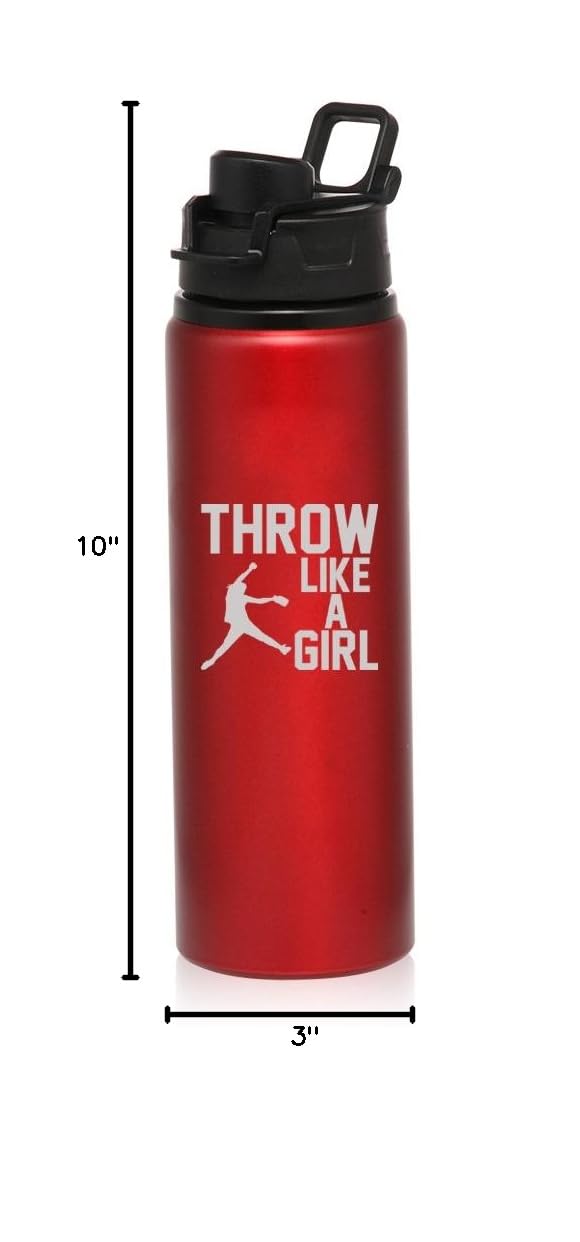 25 oz Aluminum Sports Water Bottle - Leak Proof & Durable for Travel, Gym, Softball - Throw Like A Girl Softball Team - Perfect for Outdoor Activities & Workouts