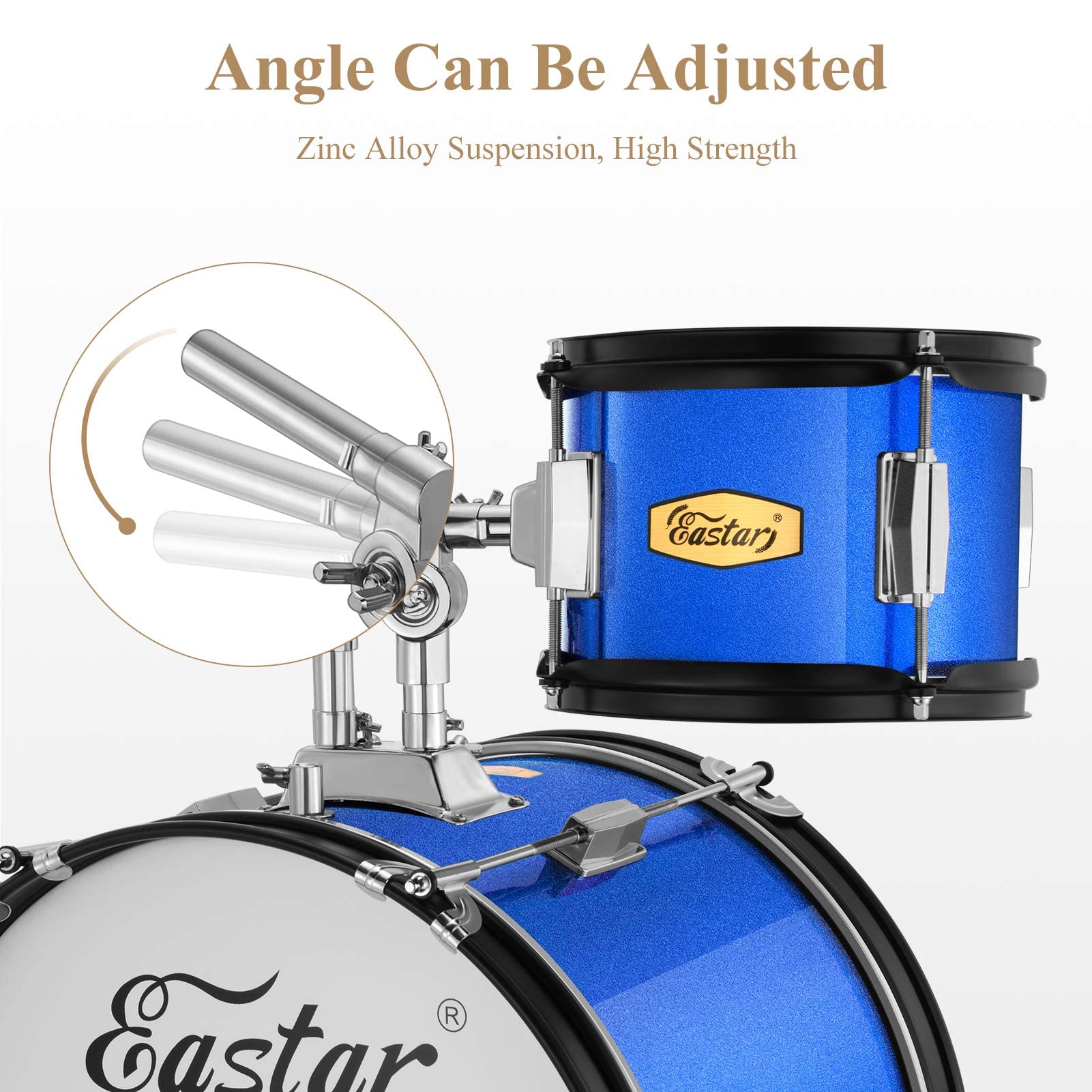 Eastar Kids Drum Set - 16 Inch 5-Piece Beginner Drum Kit with Adjustable Throne, Cymbal, Pedal & Drumsticks, Metallic Blue (EDS-350MBE) - Perfect for Home Practice, Music Lessons & Birthday Gifts