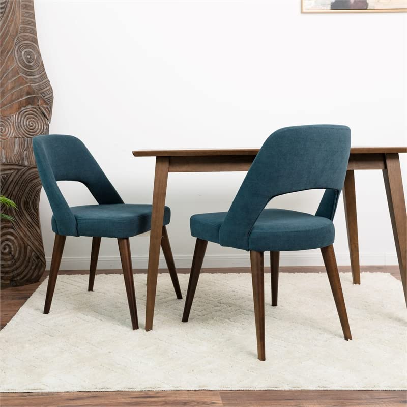 ASHCROFT Avol Mid-Century Modern Fabric Dining Chairs - Set of 2 Blue Upholstered Chairs for Kitchen, Dining Room & Home Office | Comfortable & Stylish Seating Solution