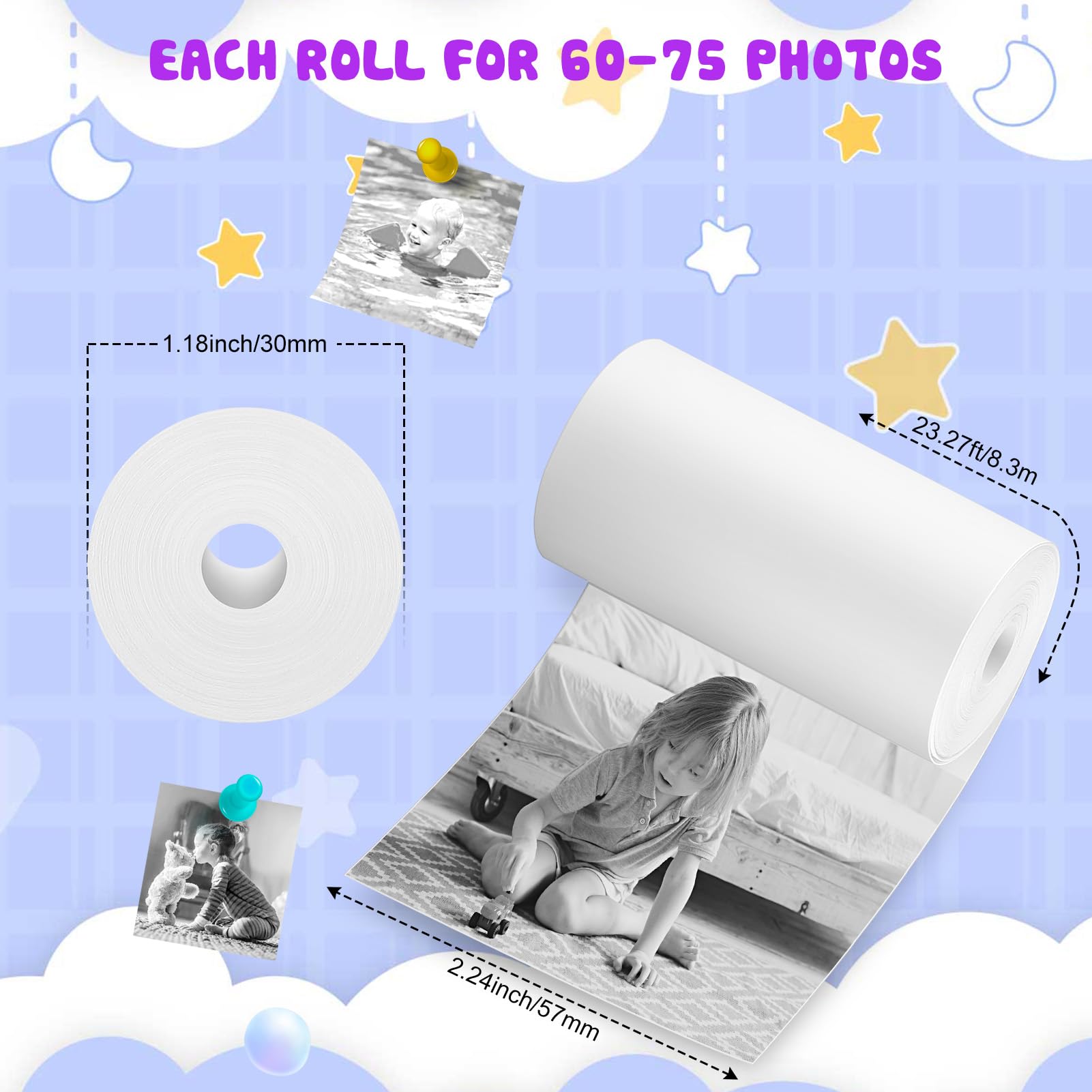 Kids Instant Print Camera with 6 Rolls of Print Paper - Fun & Easy-to-Use Toy Camera for Children's Birthday Parties, Travel & Creative Play