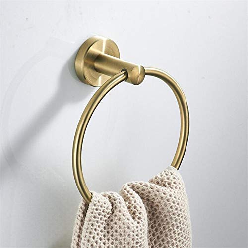 Brushed Gold Stainless Steel Wall Mounted Towel Ring - Round Bathroom Towel Holder with Nail-Perforate Hardware for Bath, Kitchen & Spa Decor
