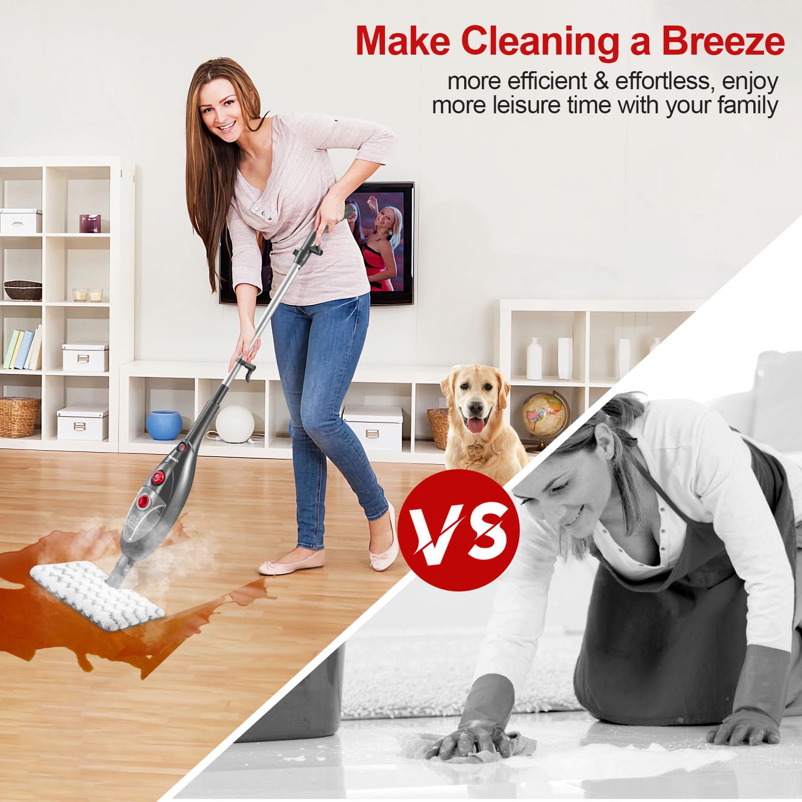 MOOLAN 10-in-1 Steam Mop with Detachable Handheld Unit - Multi-Surface Cleaner for Hardwood, Tile, Laminate Floors, Windows & Walls - Perfect for Whole Home Deep Cleaning & Sanitizing
