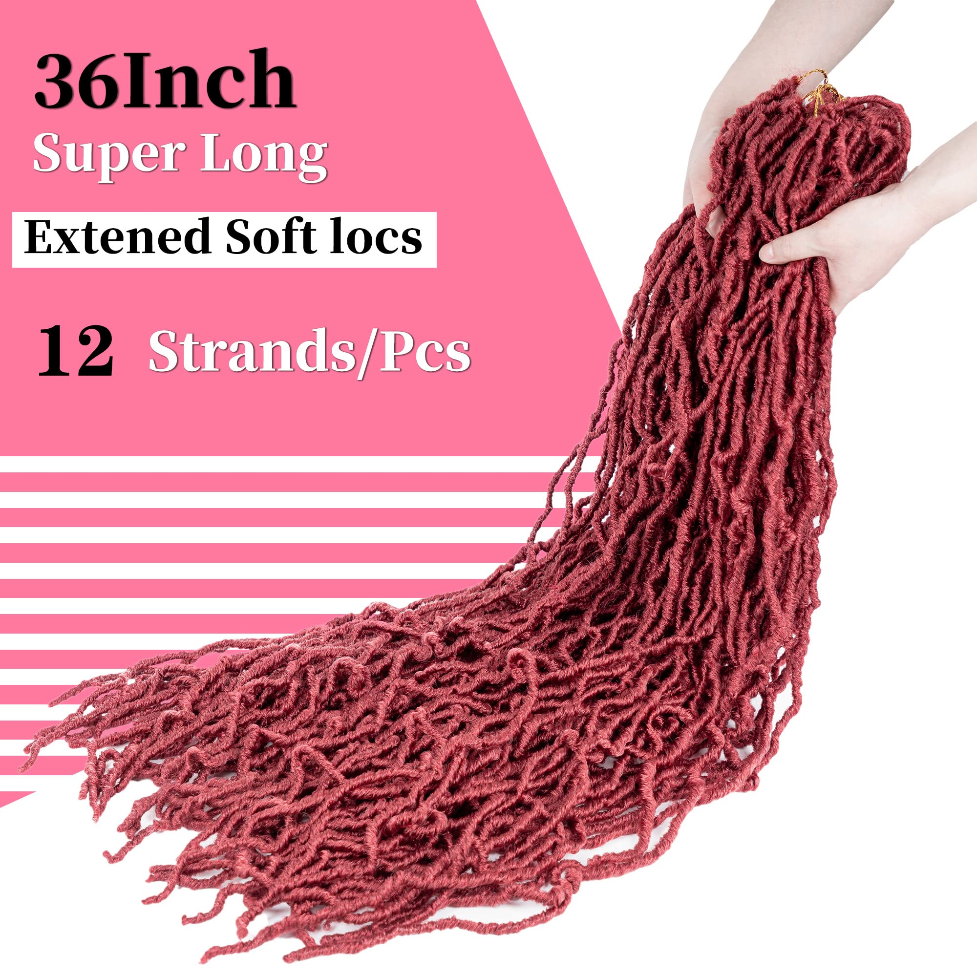 36 Inch Burgundy Soft Faux Locs Crochet Braids Hair Extensions - Natural Looking Protective Style for Women, Perfect for Daily Wear, Parties & Special Occasions