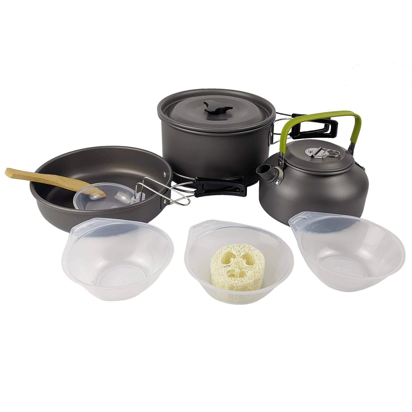 SAXTZDS 2-3 Person Camping Cookware Set - Portable Stainless Steel Teapot with Cutlery for Outdoor Picnics, Hiking & Backpacking Trips