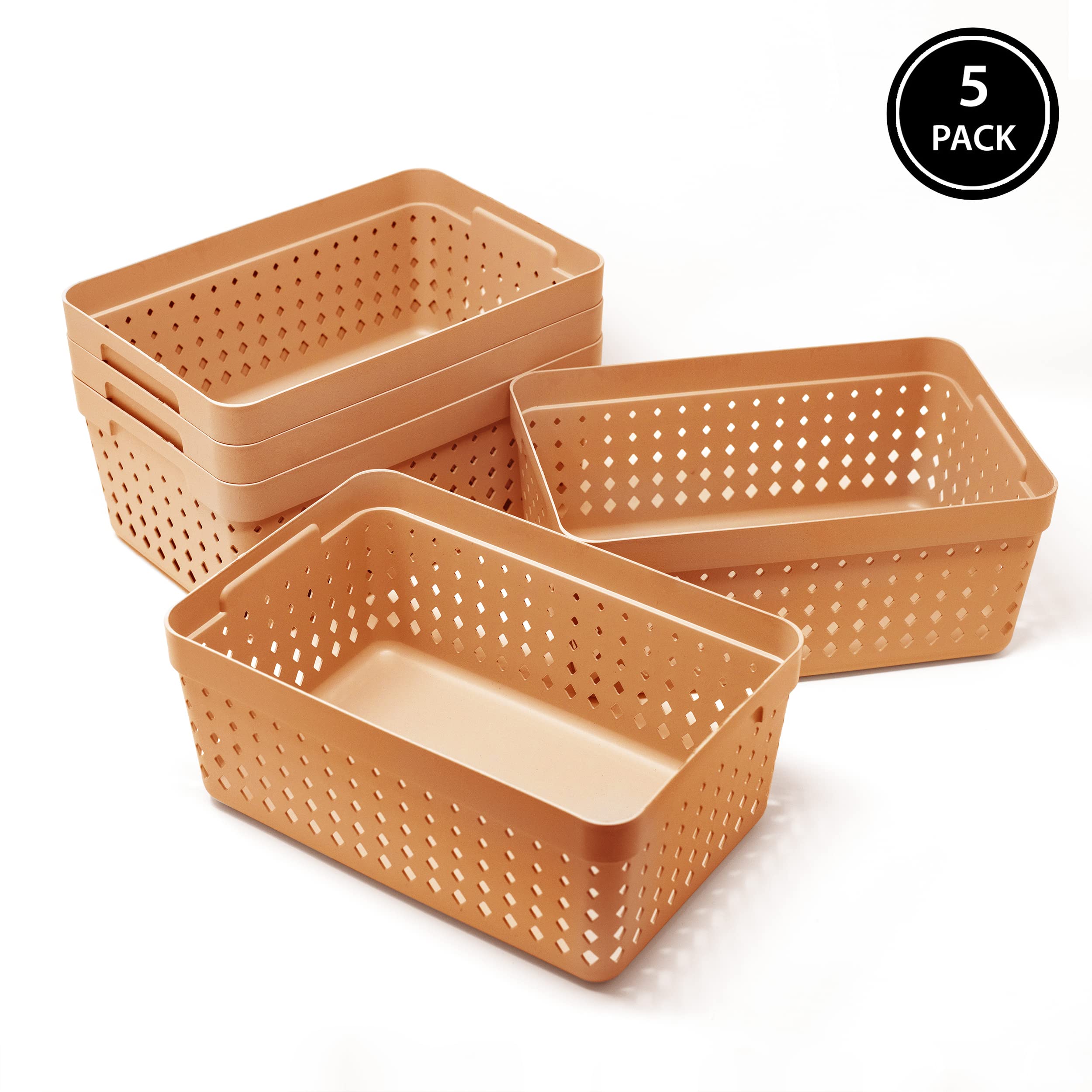 Room Copenhagen Seoul Organizer 5 Pack - Ventilated Nesting Storage Baskets - Stylish Desk & Drawer Organizers - X-Large Brandied Melon - Perfect for Home Office, Bedroom & Closet Organization