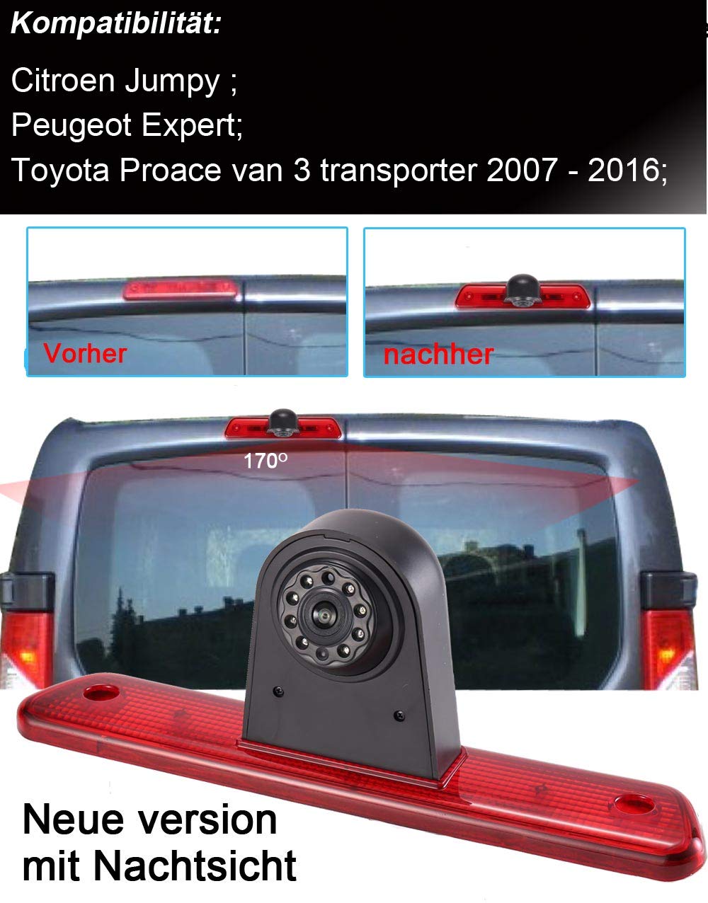 Universal Car Third Brake Light Camera with Rear View Backup - High Visibility Roof Top Mount for Vans & Transporters | Perfect for Night Driving & Parking Assistance
