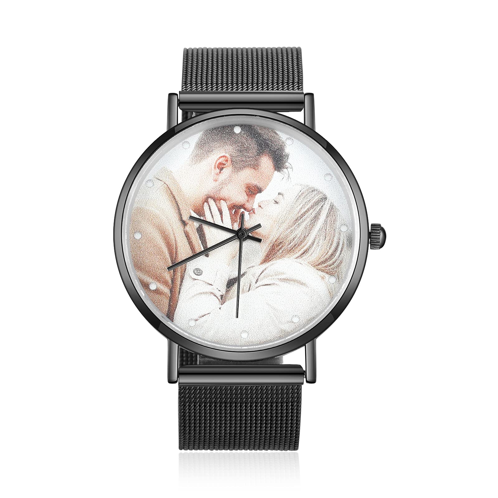 Gemszoo Custom Photo Watch - Personalized Picture Watch for Men & Women - Stainless Steel Mesh Quartz Watch - Unique Gift for Birthday, Anniversary & Valentine's Day - Perfect for Everyday Wear & Special Occasions