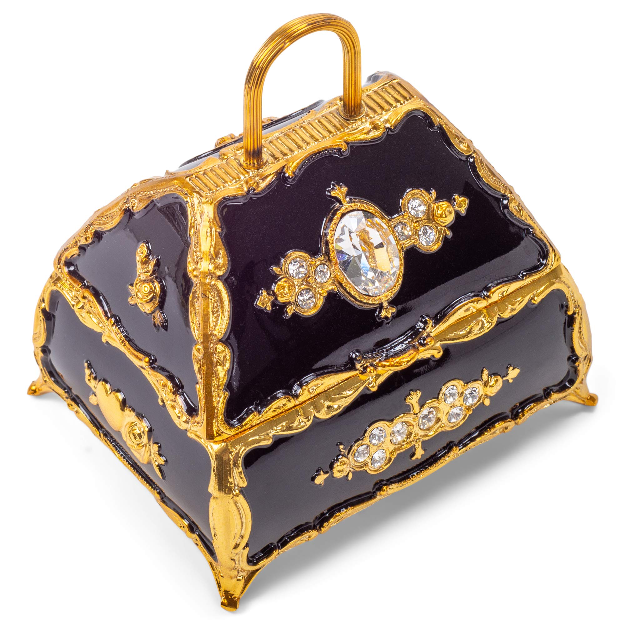Elegant Black Handbag-Shaped Music Box with Swarovski Crystals - Plays 'Für Elise' | Jewelry Storage & Decorative Gift for Women (Perfect for Birthdays, Anniversaries & Home Décor)