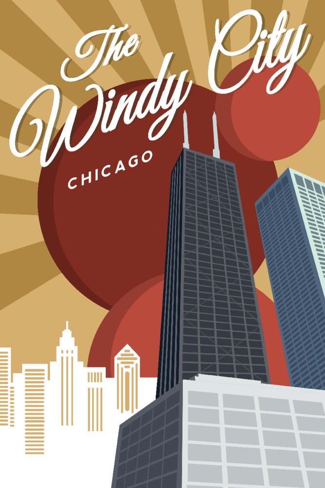 Chicago Illinois Skyline Wall Art Poster - 12x18 Inch Windy City Tower Center Print for Home & Office Decor - Perfect for Living Room, Bedroom or Office Space