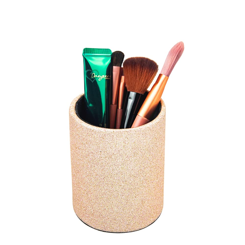 Premium PU Leather Pen & Pencil Holder - Desk Organizer Cup for Brushes, Scissors & Office Supplies (3.3