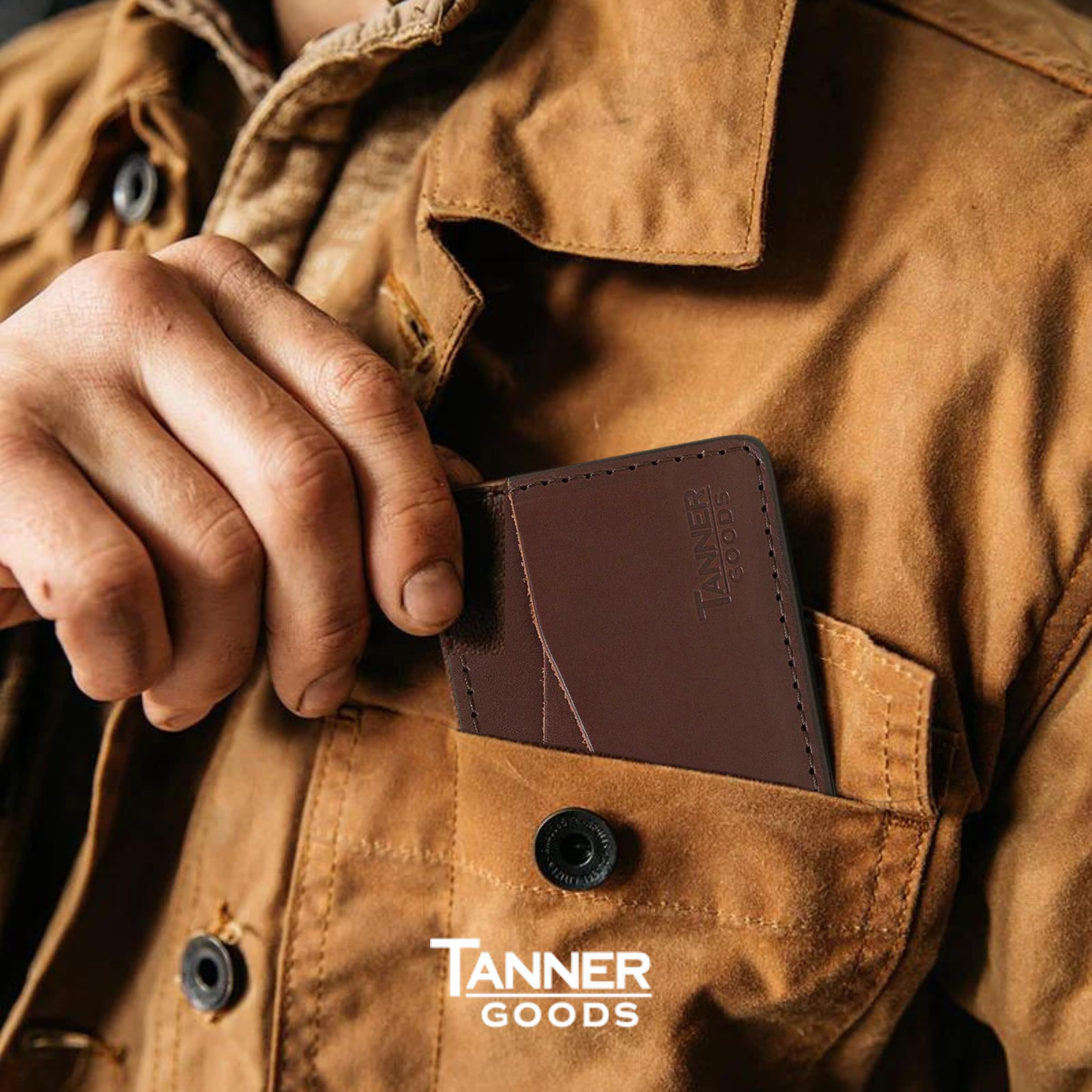 TANNER GOODS Men's Leather Wallet - Slim Front Pocket 4 Card Holder, Journeyman Series in Cognac Brown | Perfect for Everyday Carry, Travel & Minimalist Lifestyle