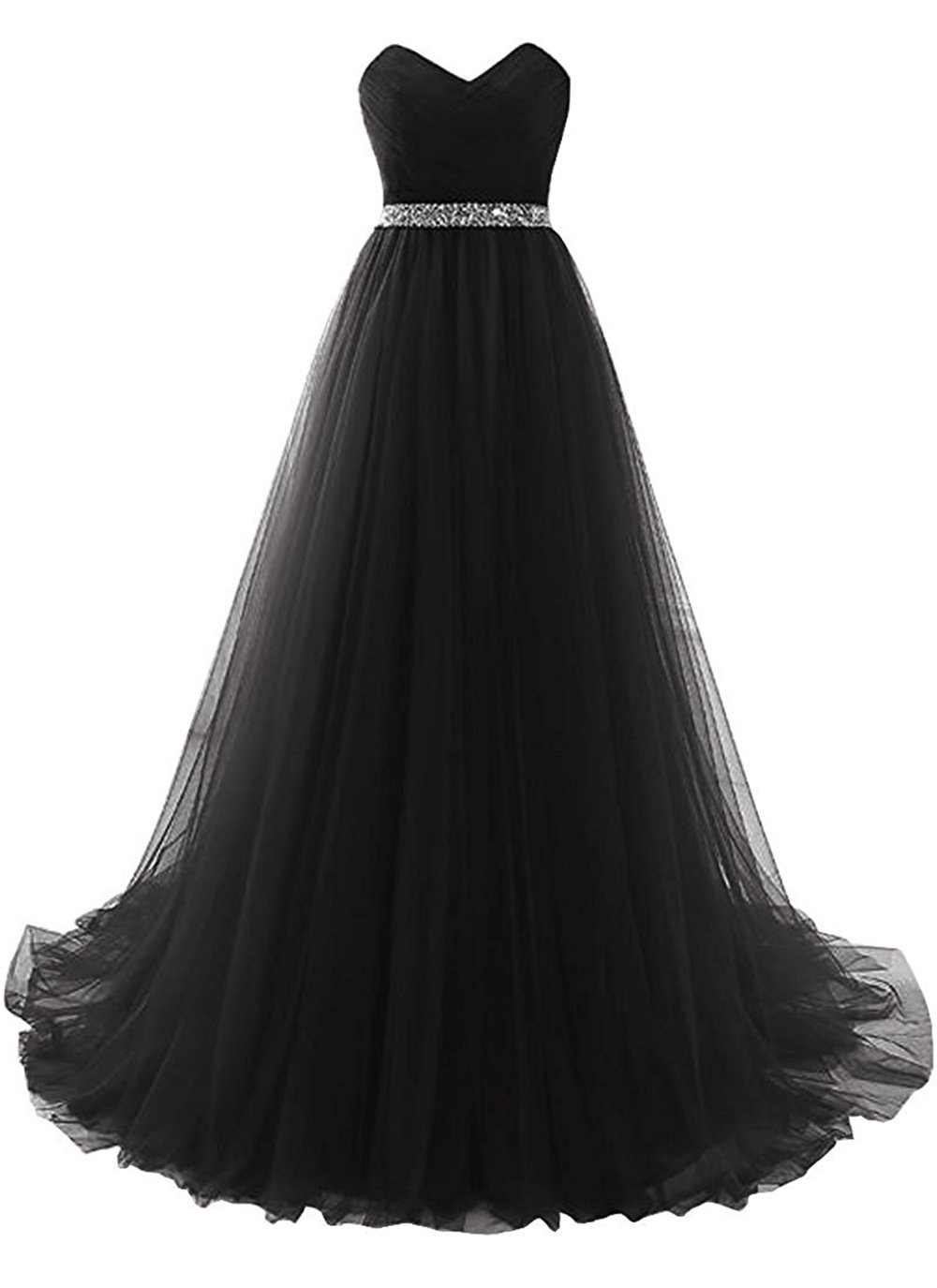 Dannifore Women's Strapless Prom Dress Tulle Princess Evening Gown with Rhinestone Beaded Belt - Perfect for Homecoming, Prom, Wedding, and Formal Events