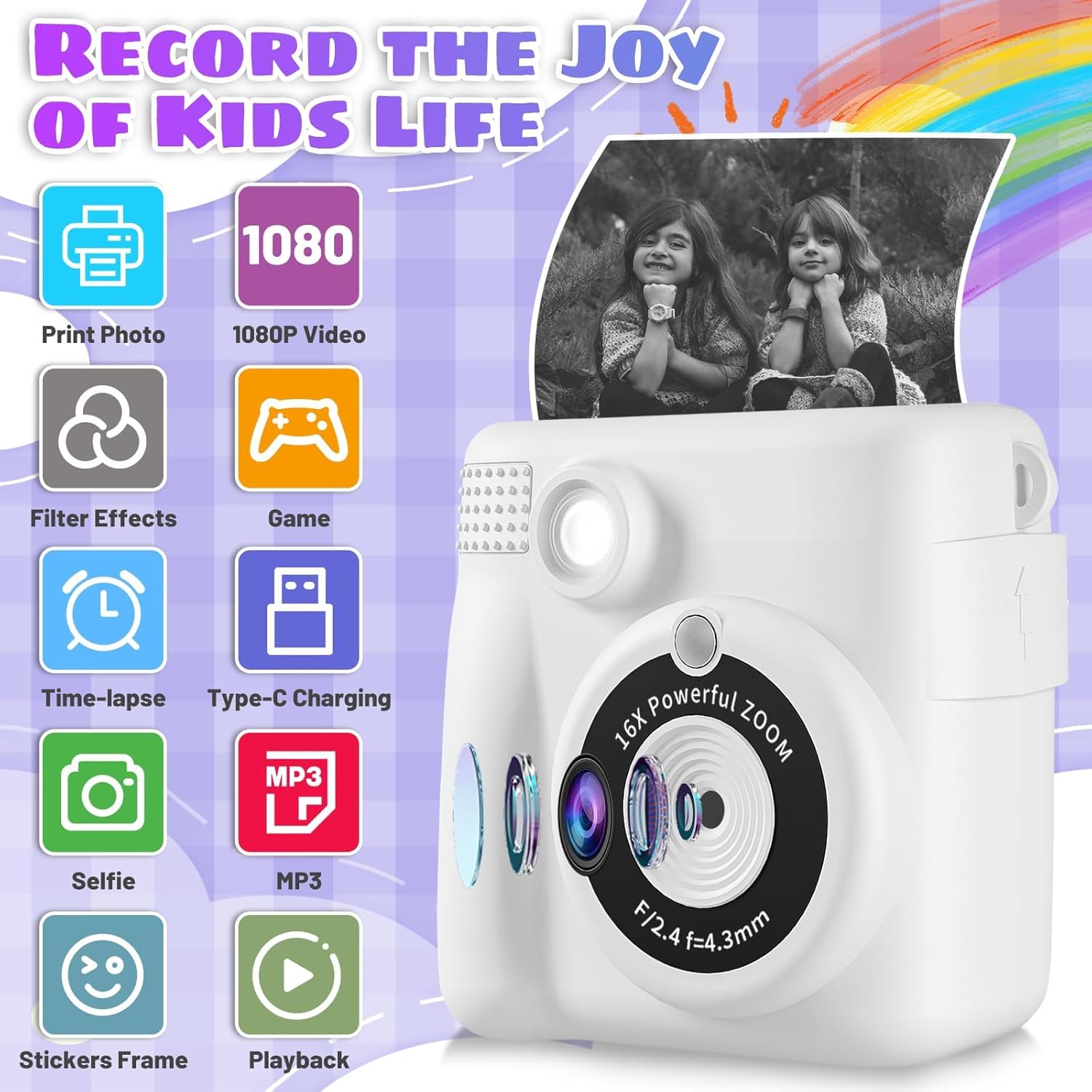Kids Digital Camera with Instant Print - 1080P HD Video, 2.4