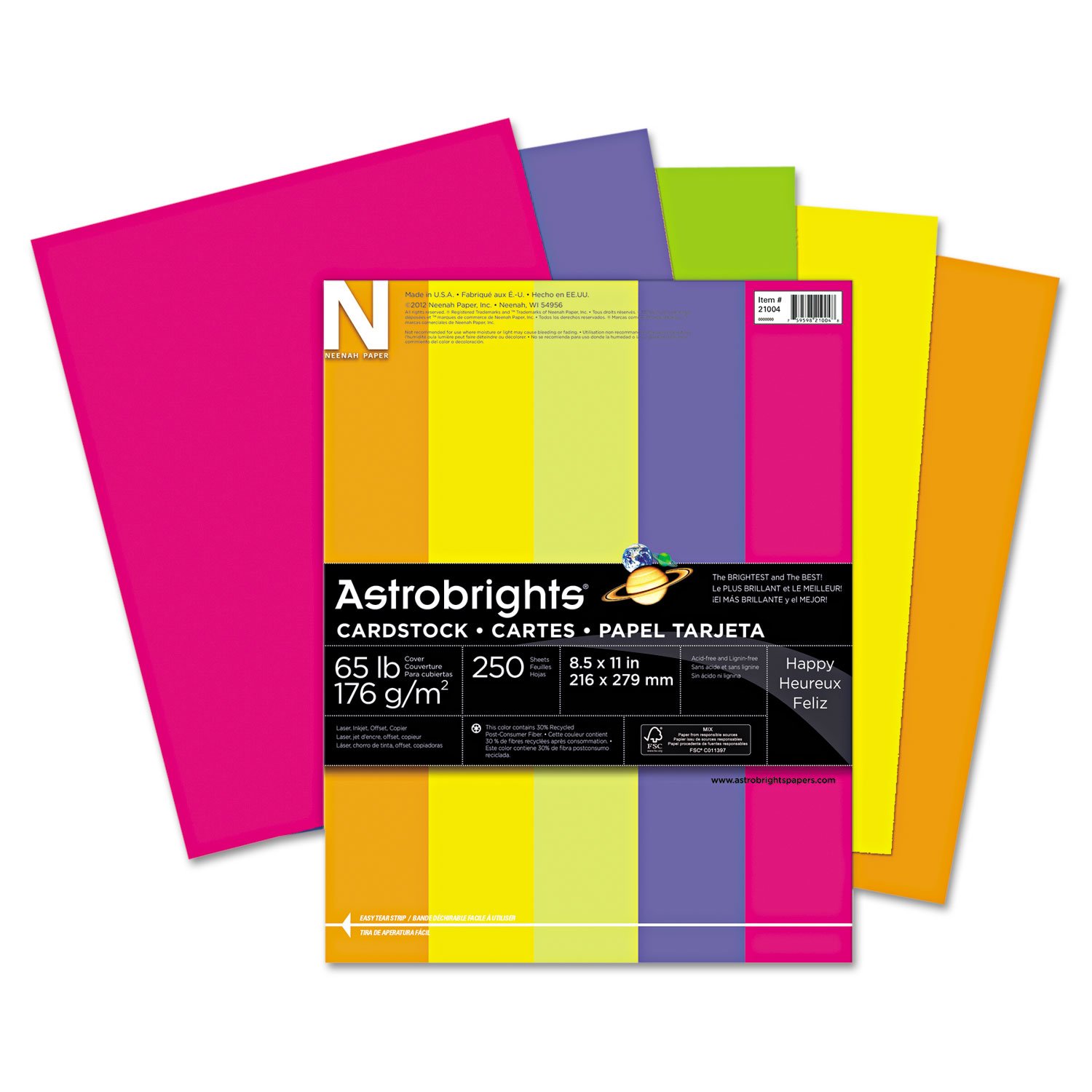 Astrobrights Premium Cardstock Paper - Cosmic Orange, Fireball Fuchsia & Solar Yellow | 65 lb, 8.5 x 11 Inches | Vibrant Colors for DIY Crafts, Scrapbooking, Invitations & Office Projects