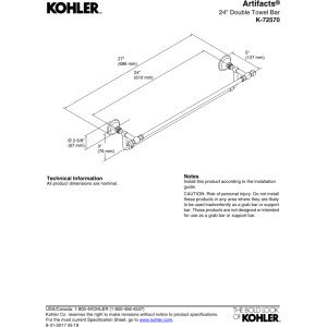 Kohler K-72570-2BZ Artifacts 24 Inch Double Towel Bar in Oil-Rubbed Bronze - Bathroom Hardware for Modern & Traditional Homes - Perfect for Bathrooms, Spas & Luxury Hotels