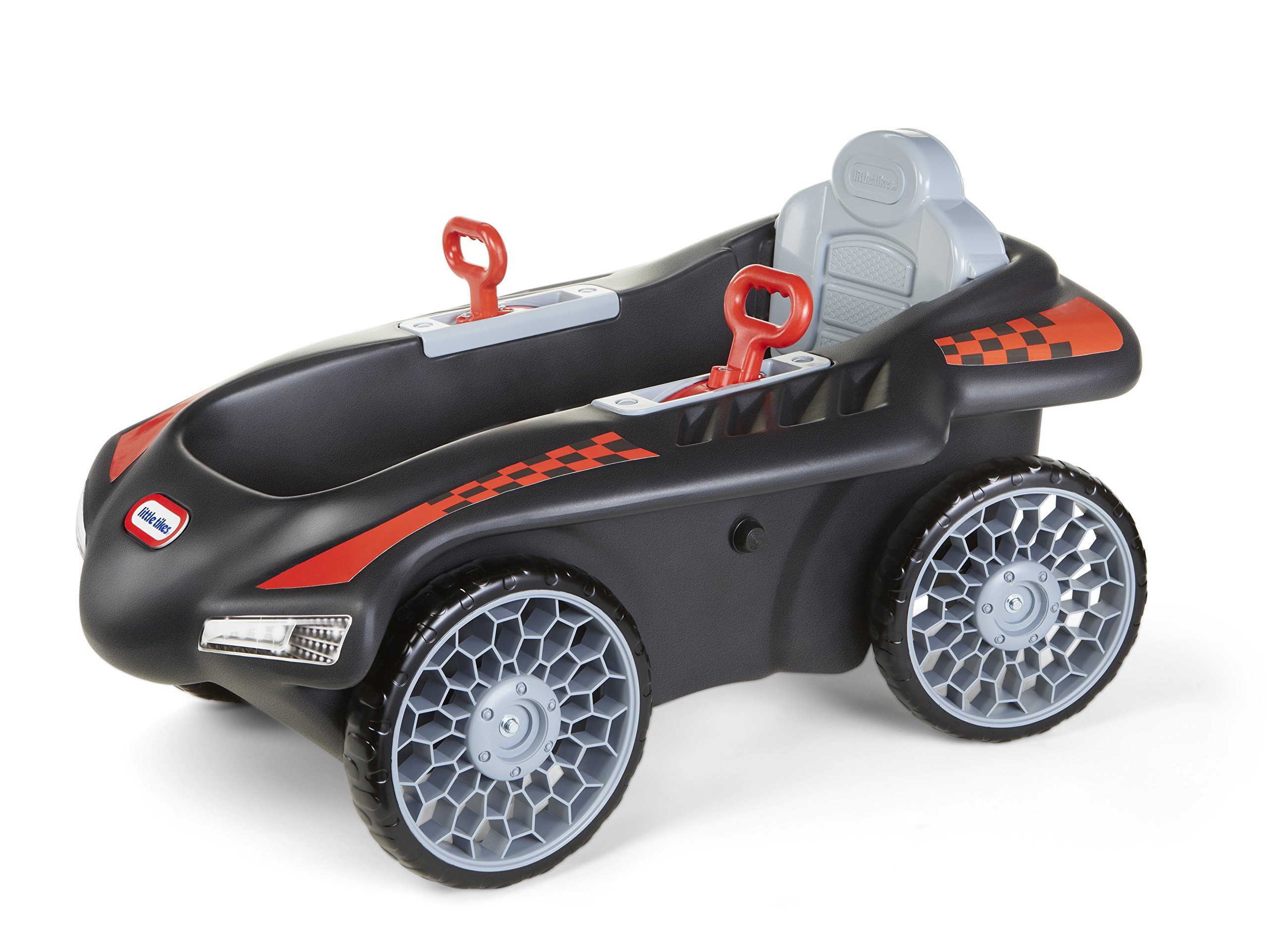 Little Tikes Jett Car Racer Black - Adjustable Seat Ride On Toy with Steering Wheel for Kids 3-10 Years | Dual Handle Rear Wheel Control, Fun Push Car for Boys & Girls | Perfect Birthday Gift & Outdoor Play Toy for Toddlers