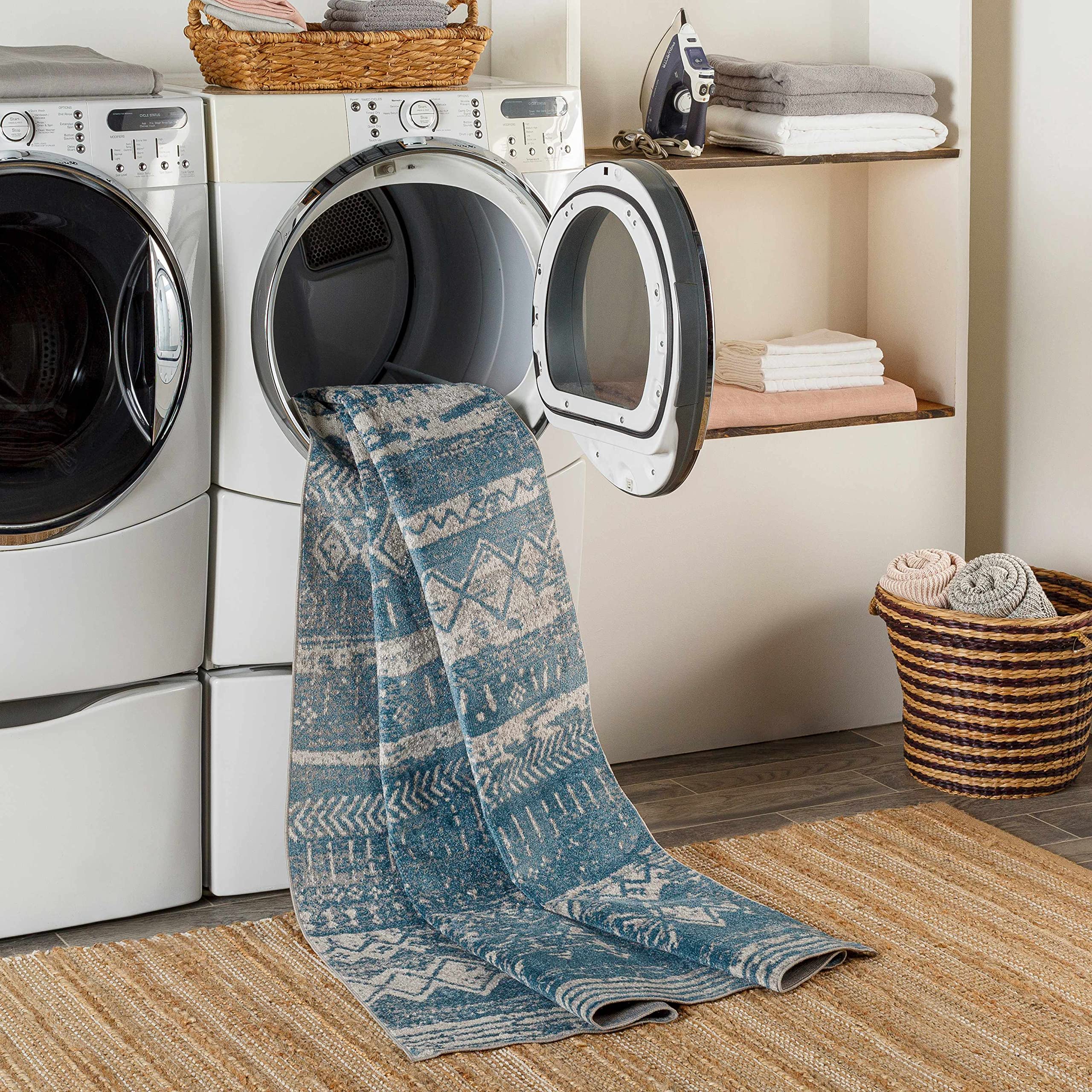Premium Hauteloom Fatsa Washable Area Rug - Soft Blue & Gray Modern Design - 9'3