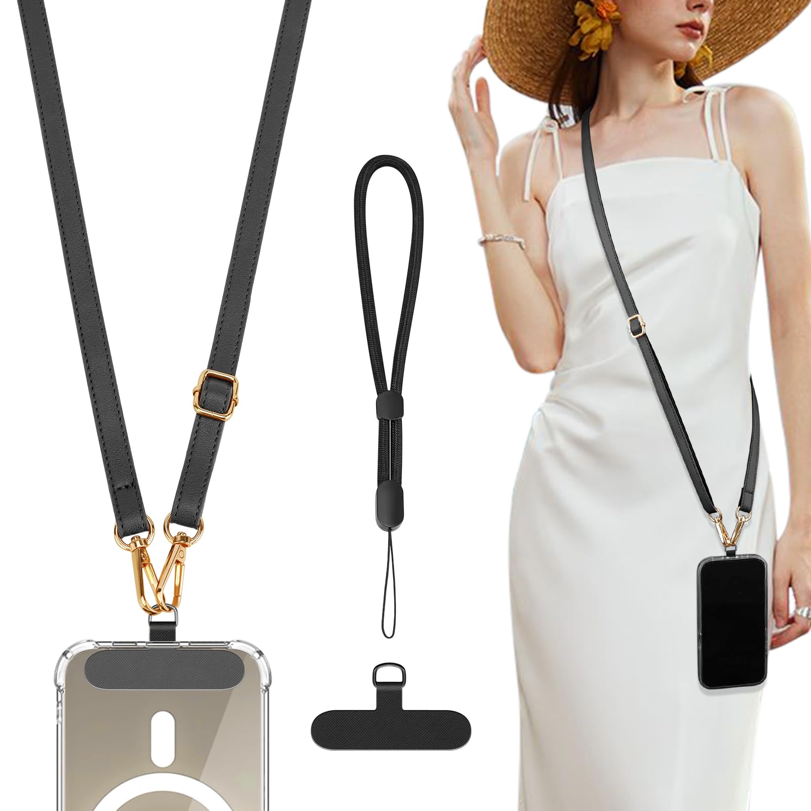 TiMOVO Adjustable Phone Lanyard - Leather Crossbody & Wrist Strap for Smartphones - Perfect for Travel & Outdoor Use
