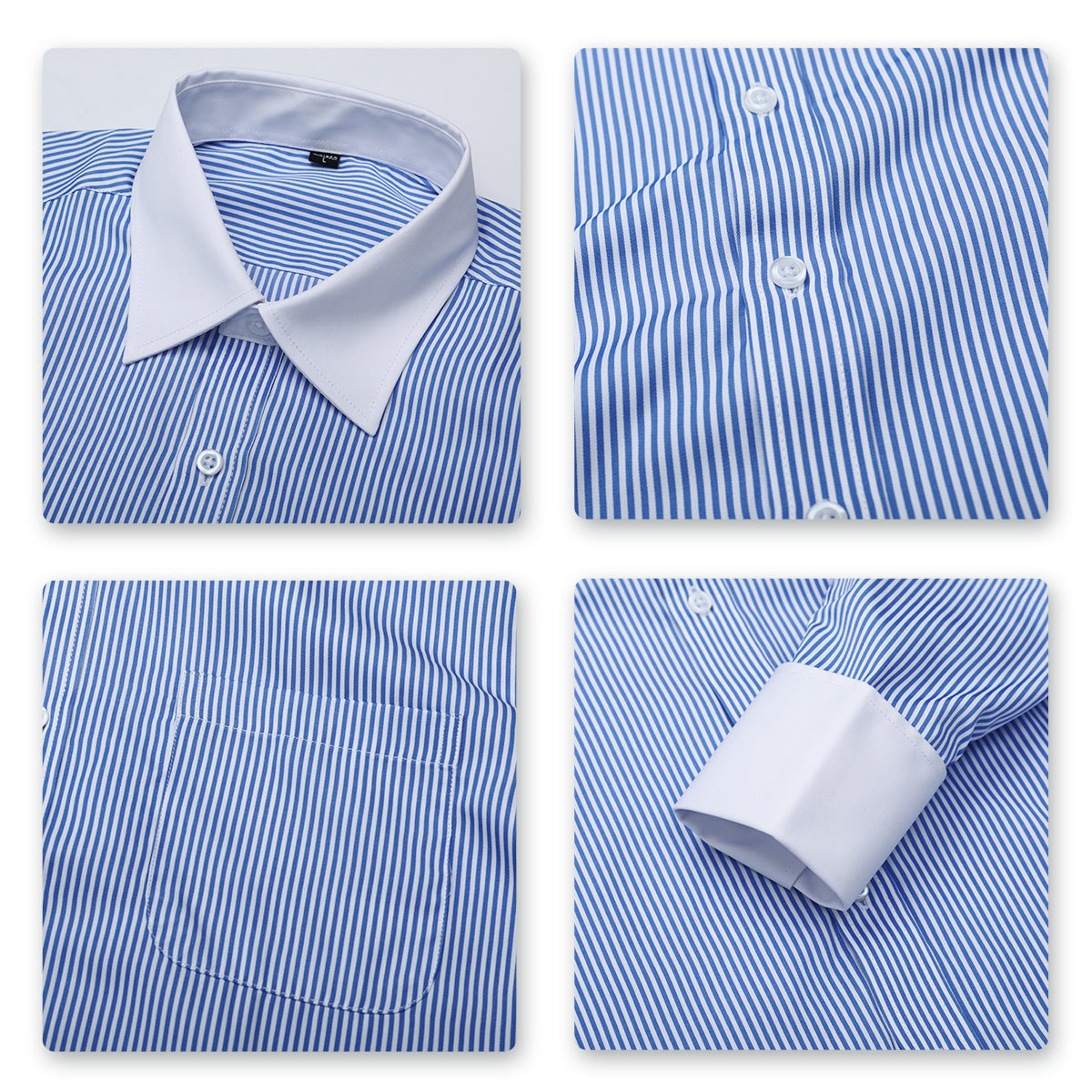 Men's Slim Fit Button Down Dress Shirt - Blue Striped Checked Formal Shirt for Office, Business Meetings & Special Occasions