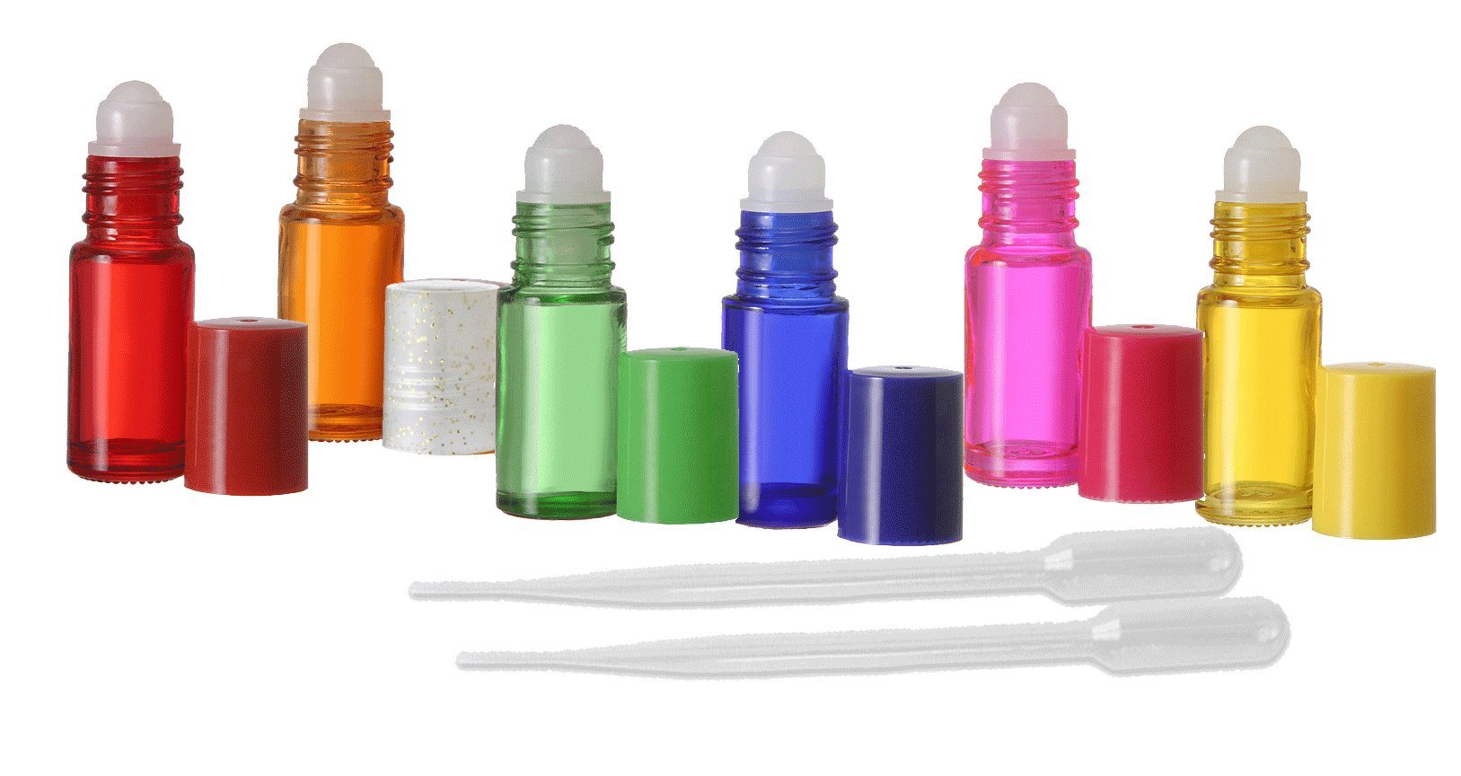 6 Pack 4ml Aromatherapy Glass Roll On Bottles - Rainbow Assorted Colors by Grand Parfums | Essential Oil Roller Bottles for DIY Perfume, Massage & Relaxation | Perfect for Travel, Yoga & Home Spa