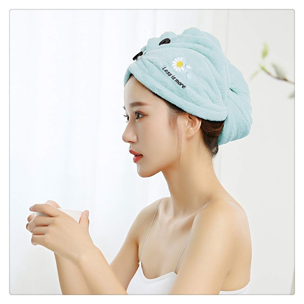 Microfiber Hair Towel Wrap for Women - Quick Drying Bath & Shower Turban Cap with Flower Design (Light Blue) - Perfect for Post-Wash Hair Care, Salon Styling & Spa Relaxation
