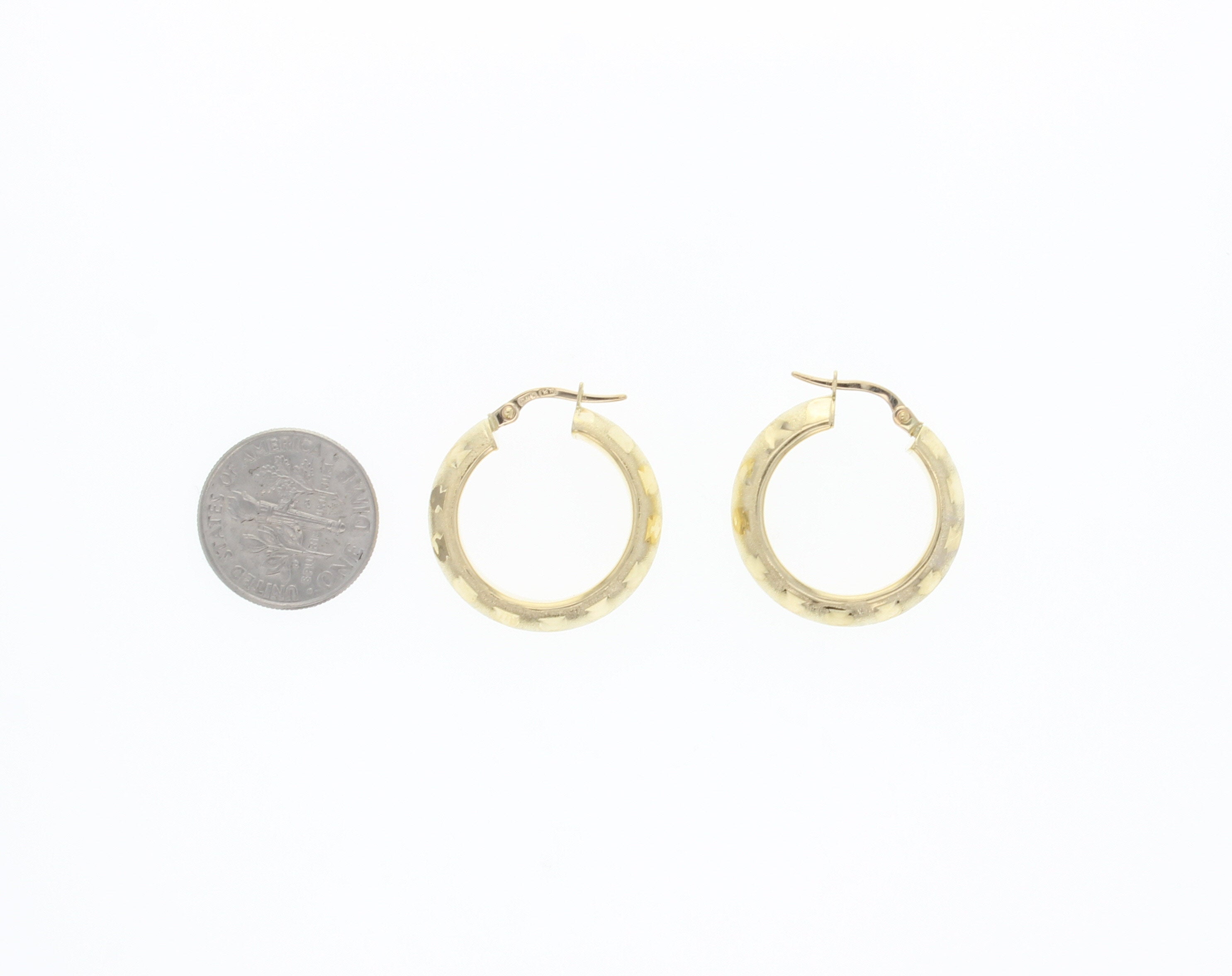 24mm Diamond Cut Satin Finish 14K Yellow Gold Hoop Earrings for Women - Perfect for Everyday Wear, Parties & Special Occasions